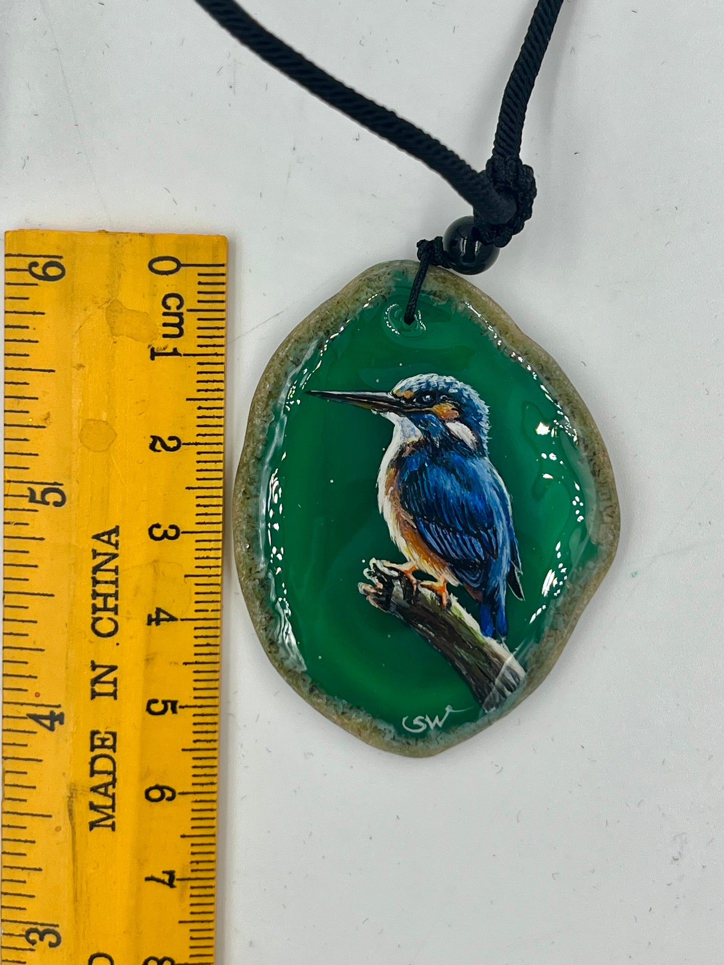 Einzigartige Anhänger /Der Eisvogel/Achat/Hand bemalt Juwelen und tragbare Kunst /Natur Schmuck