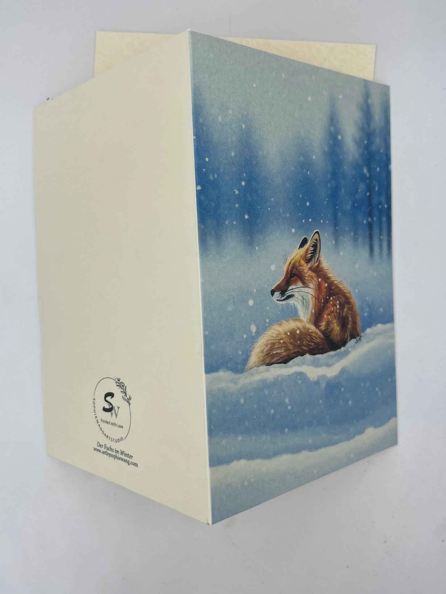 Grußkarte der Fuchs im Winter/ Papier(300g)/ Klappkarte Acryl Malerei Print