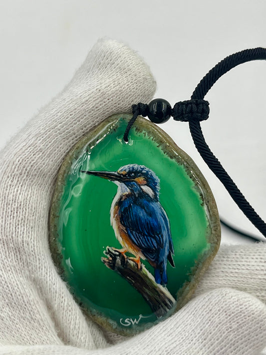 Einzigartige Anhänger /Der Eisvogel/Achat/Hand bemalt Juwelen und tragbare Kunst /Natur Schmuck