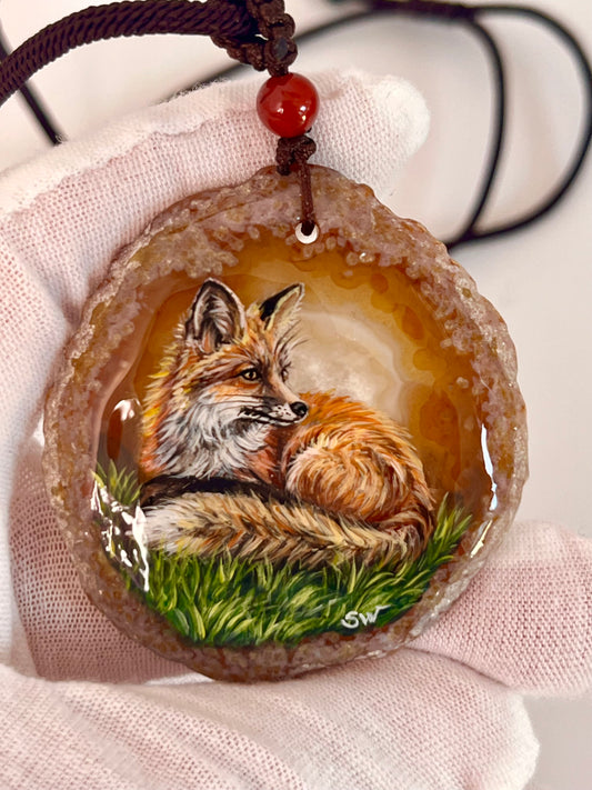Einzigartige Anhänger /der Fuchs/Achat/Hand bemalt Juwelen und tragbare Kunst /Natur Schmuck