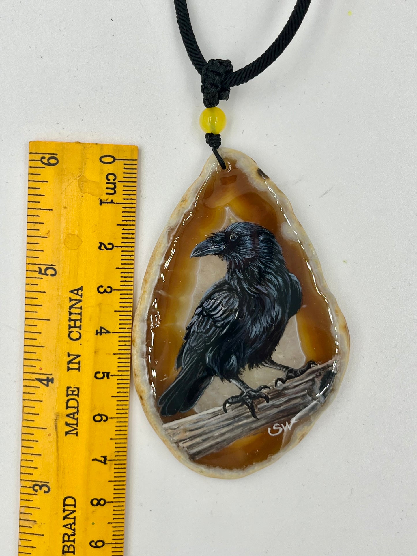 Einzigartige Anhänger /Die Krähe/Achat/Hand bemalt Juwelen und tragbare Kunst /Natur Schmuck