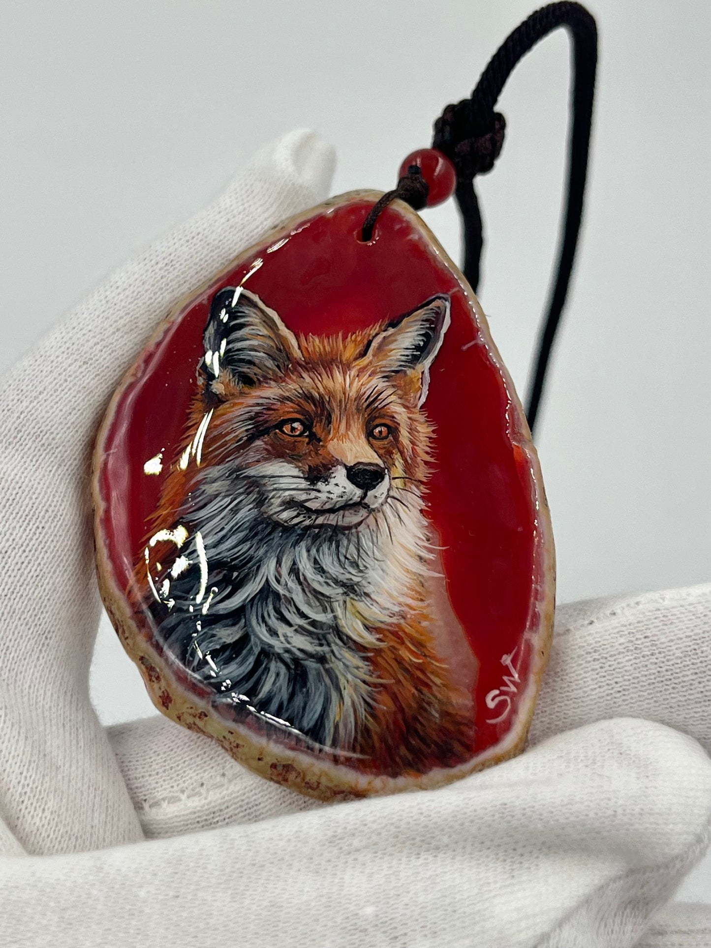 Einzigartige Anhänger /Der Fuchs/Achat/Hand bemalt Juwelen und tragbare Kunst /Natur Schmuck