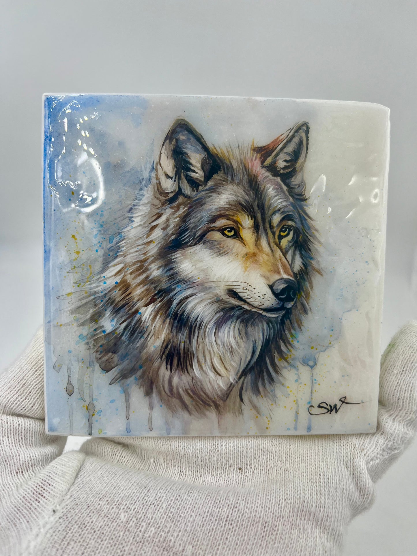 Einzigartig handbemalte Stein-der Fuchs /inklusive Tischstaffelei 10x10cm