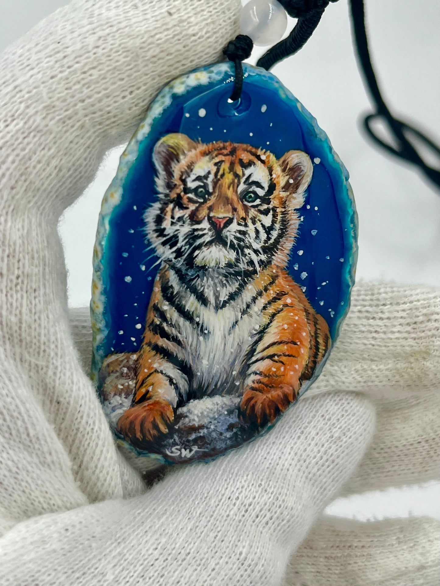 Einzigartige Anhänger /Das Tigerbaby /Achat/Hand bemalt Juwelen und tragbare Kunst /Natur Schmuck
