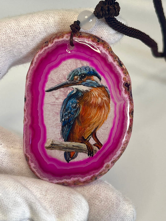Einzigartige Anhänger /Der Eisvogel/Achat/Hand bemalt Juwelen und tragbare Kunst /Natur Schmuck
