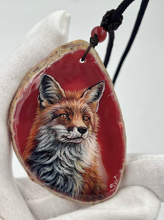 Einzigartige Anhänger /Der Fuchs/Achat/Hand bemalt Juwelen und tragbare Kunst /Natur Schmuck