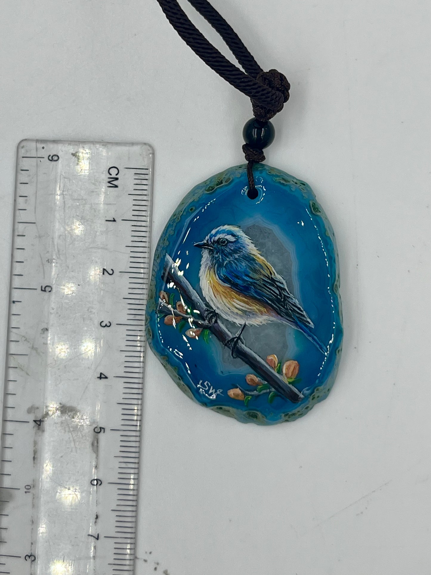 Einzigartige Anhänger /Slaty-blue Flycatcher/Achat/Hand bemalt Juwelen und tragbare Kunst /Natur Schmuck