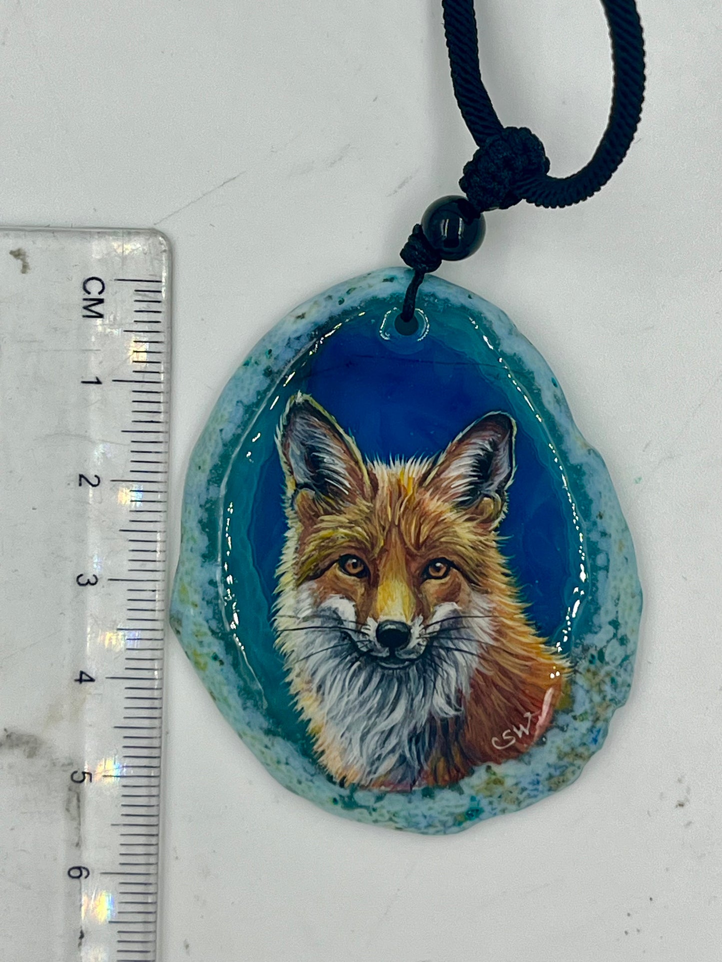 Einzigartige Anhänger /der Fuchs/Achat/Hand bemalt Juwelen und tragbare Kunst /Natur Schmuck