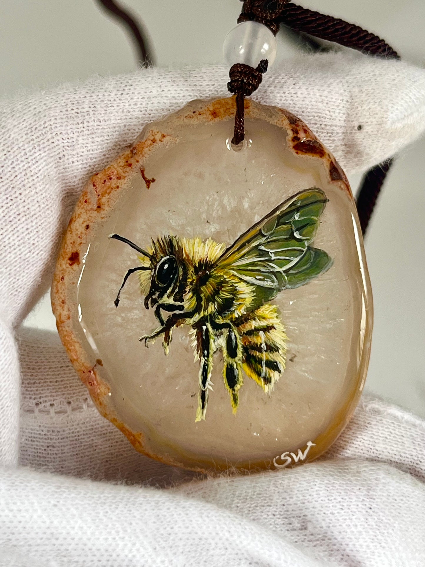 Einzigartige Anhänger /Der Biene/Achat/Hand bemalt Juwelen und tragbare Kunst /Natur Schmuck