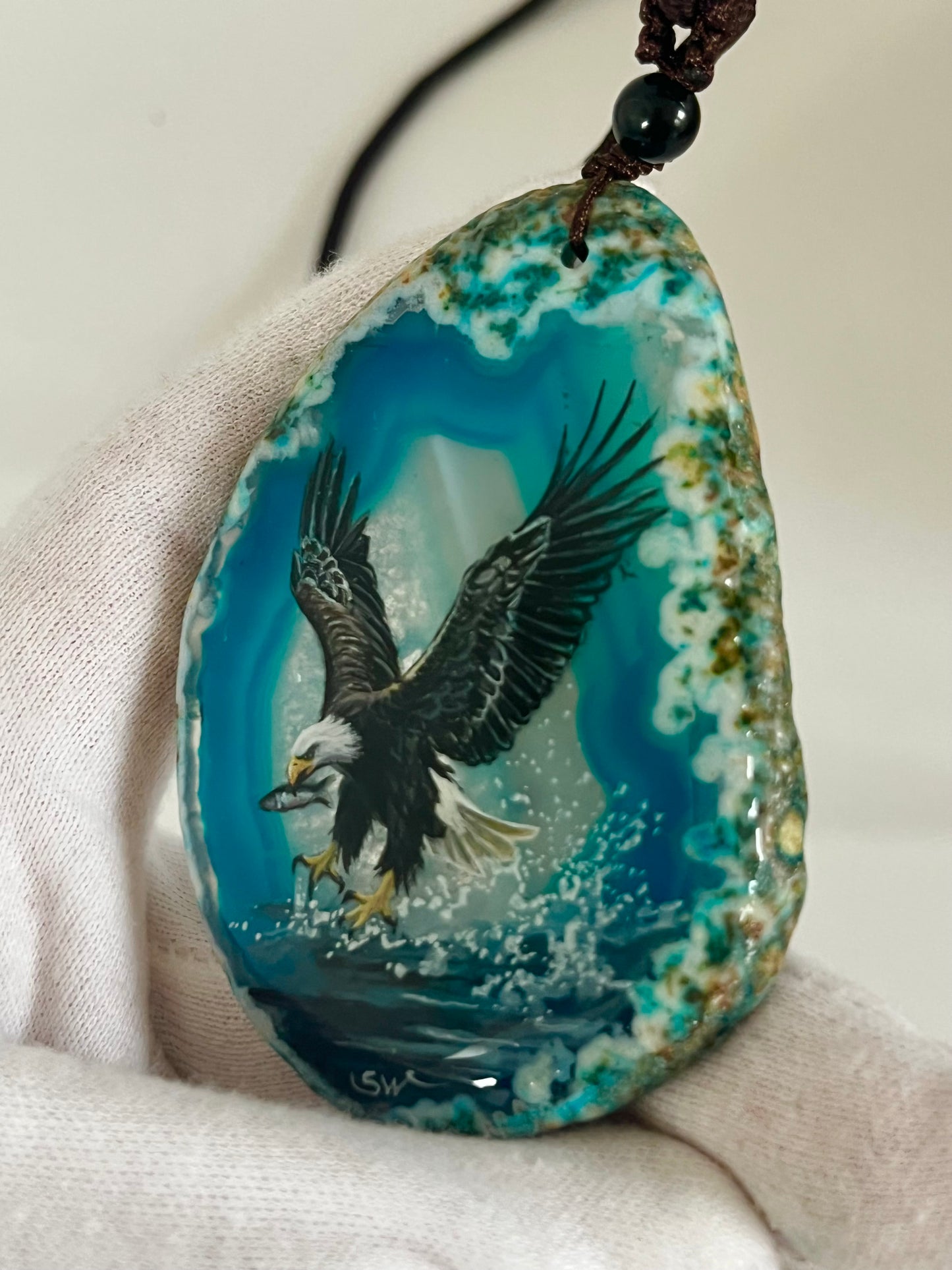 Einzigartige Anhänger /Der Adler /Achat/Hand bemalt Juwelen und tragbare Kunst /Natur Schmuck