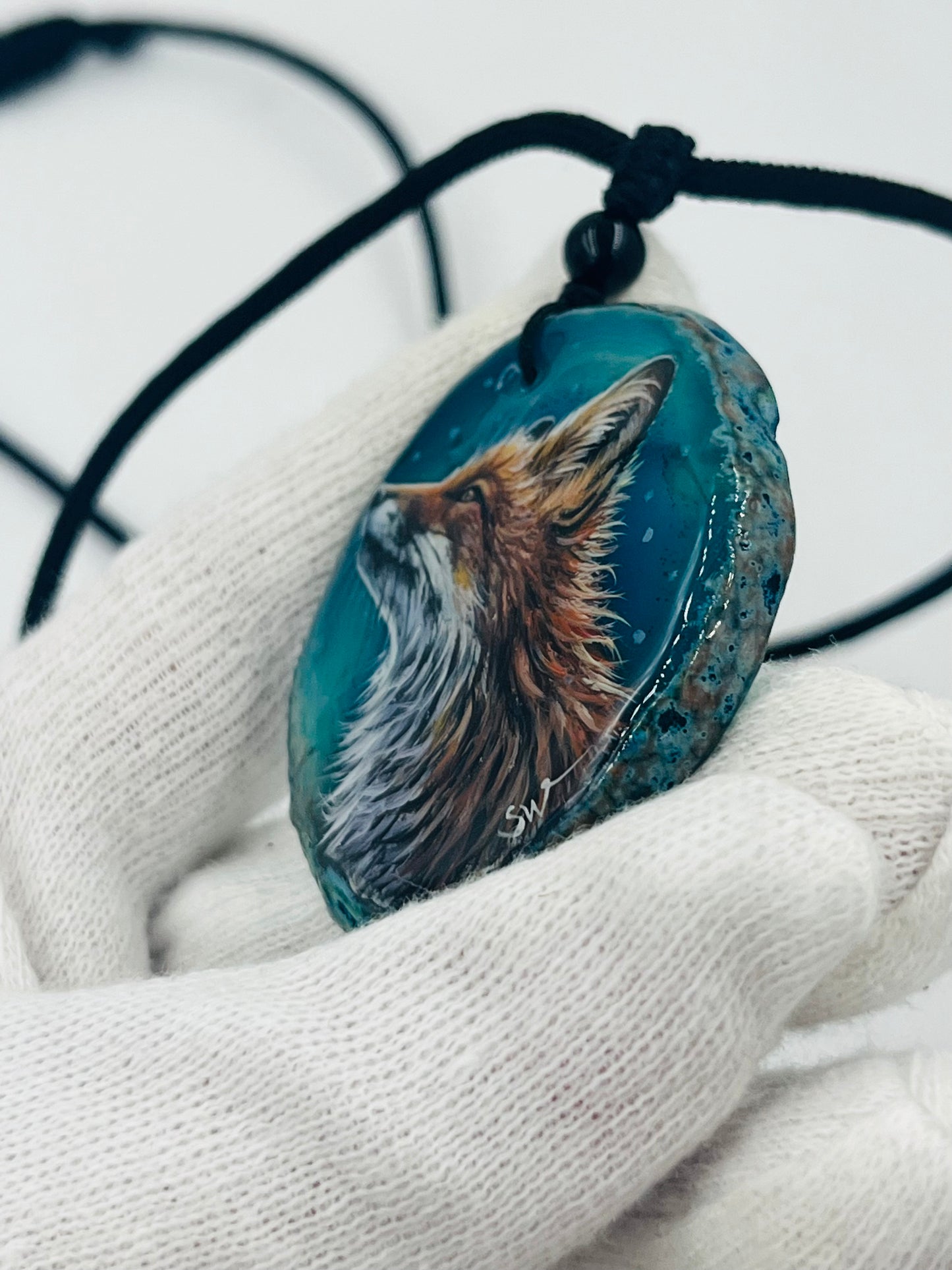 Einzigartige Anhänger /Der Fuchs/Achat/Hand bemalt Juwelen und tragbare Kunst /Natur Schmuck