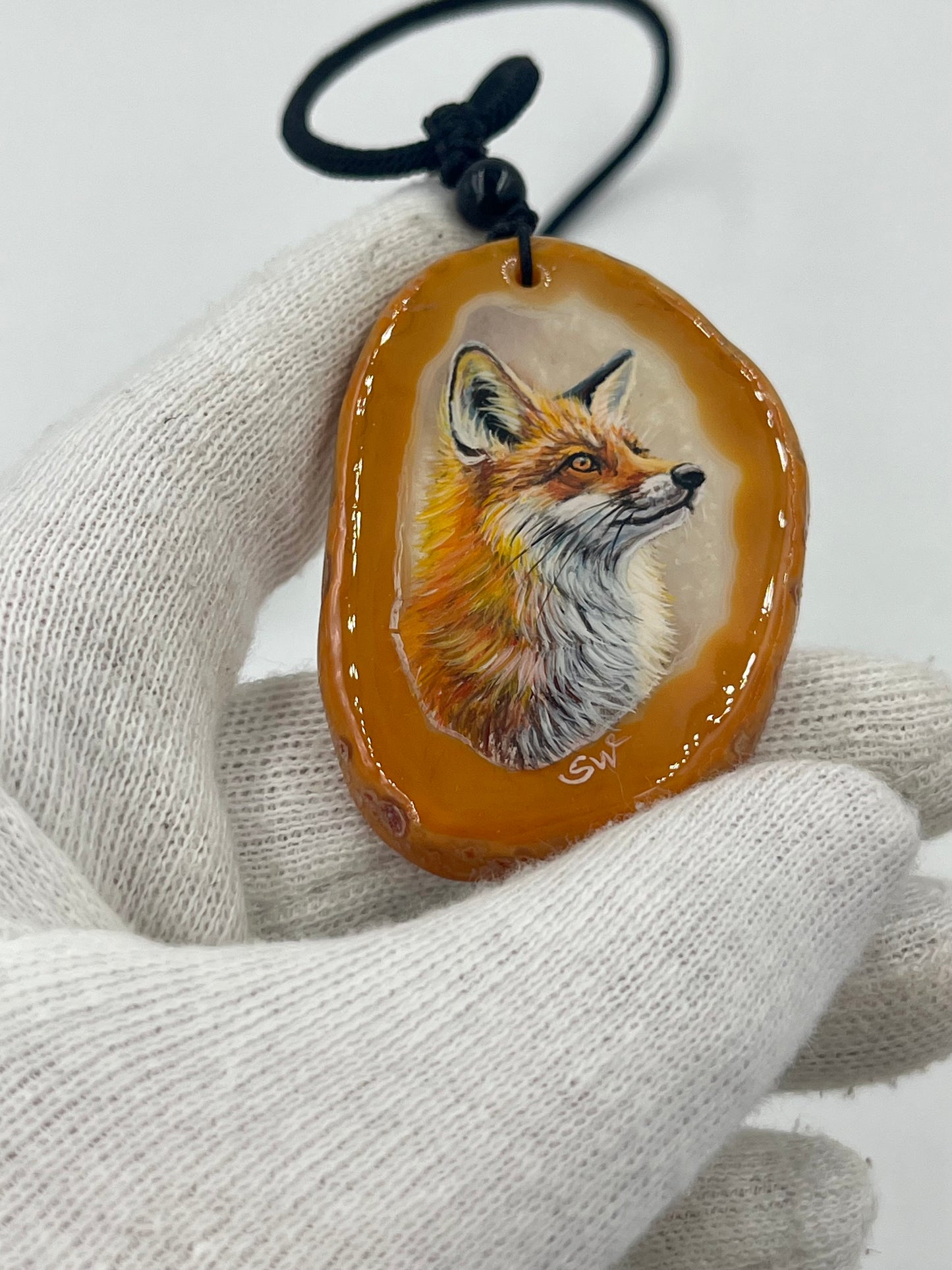 Einzigartige Anhänger /Der Fuchs/Achat/Hand bemalt Juwelen und tragbare Kunst /Natur Schmuck