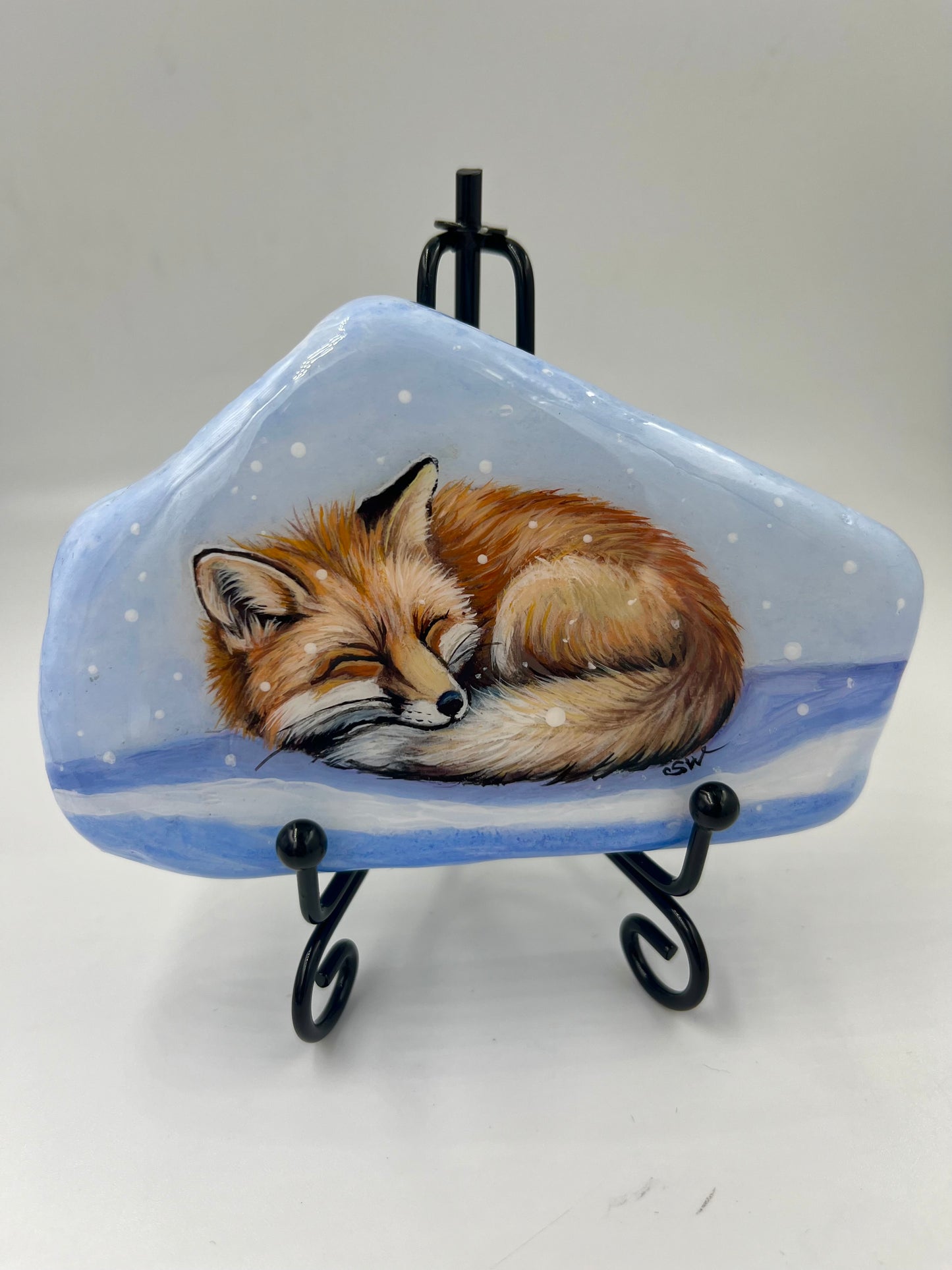 Einzigartig handbemalte Stein/der Fuchs /inklusive Tischstaffelei