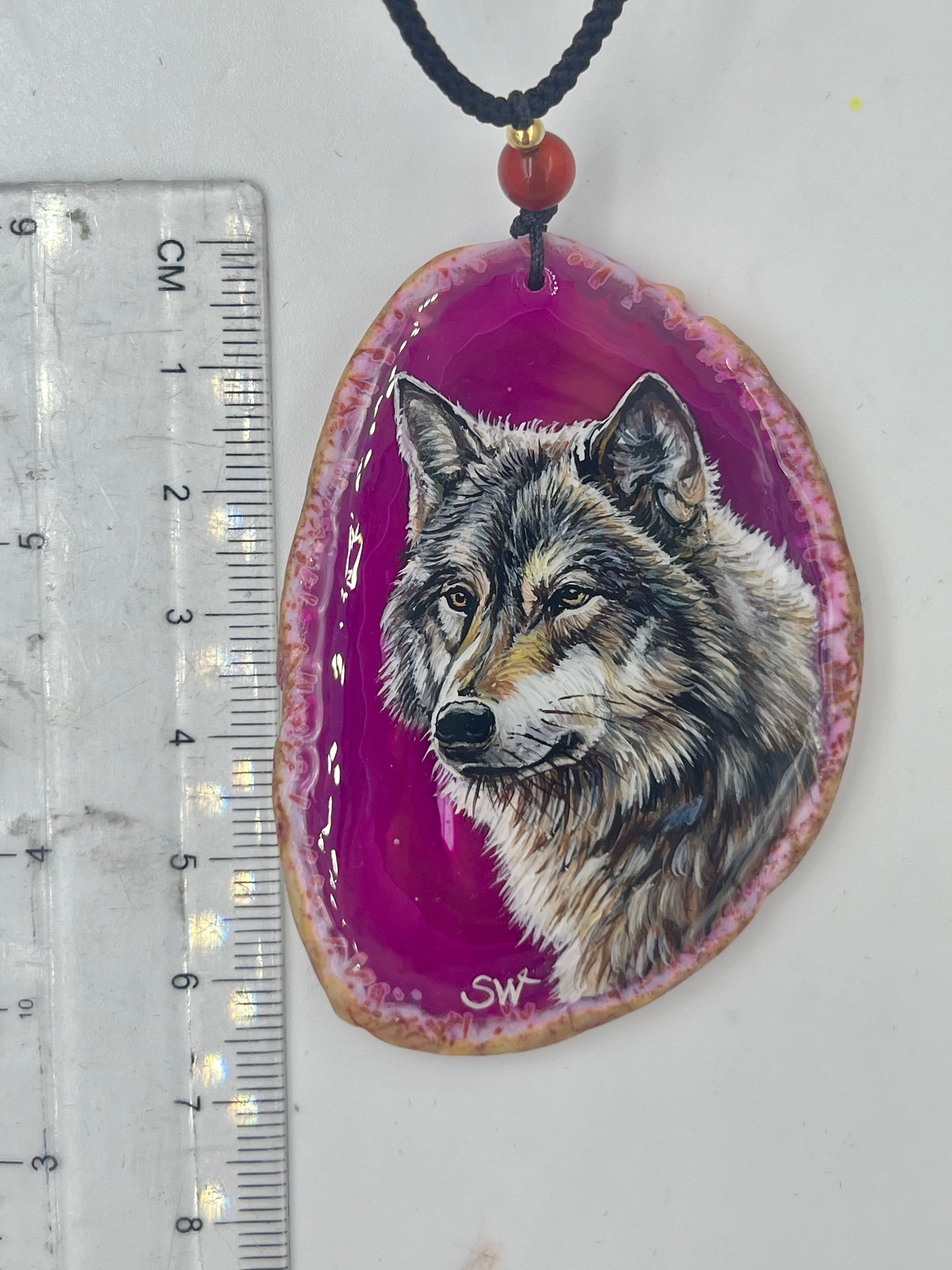 Einzigartige Anhänger /der Wolf/Achat/Hand bemalt
