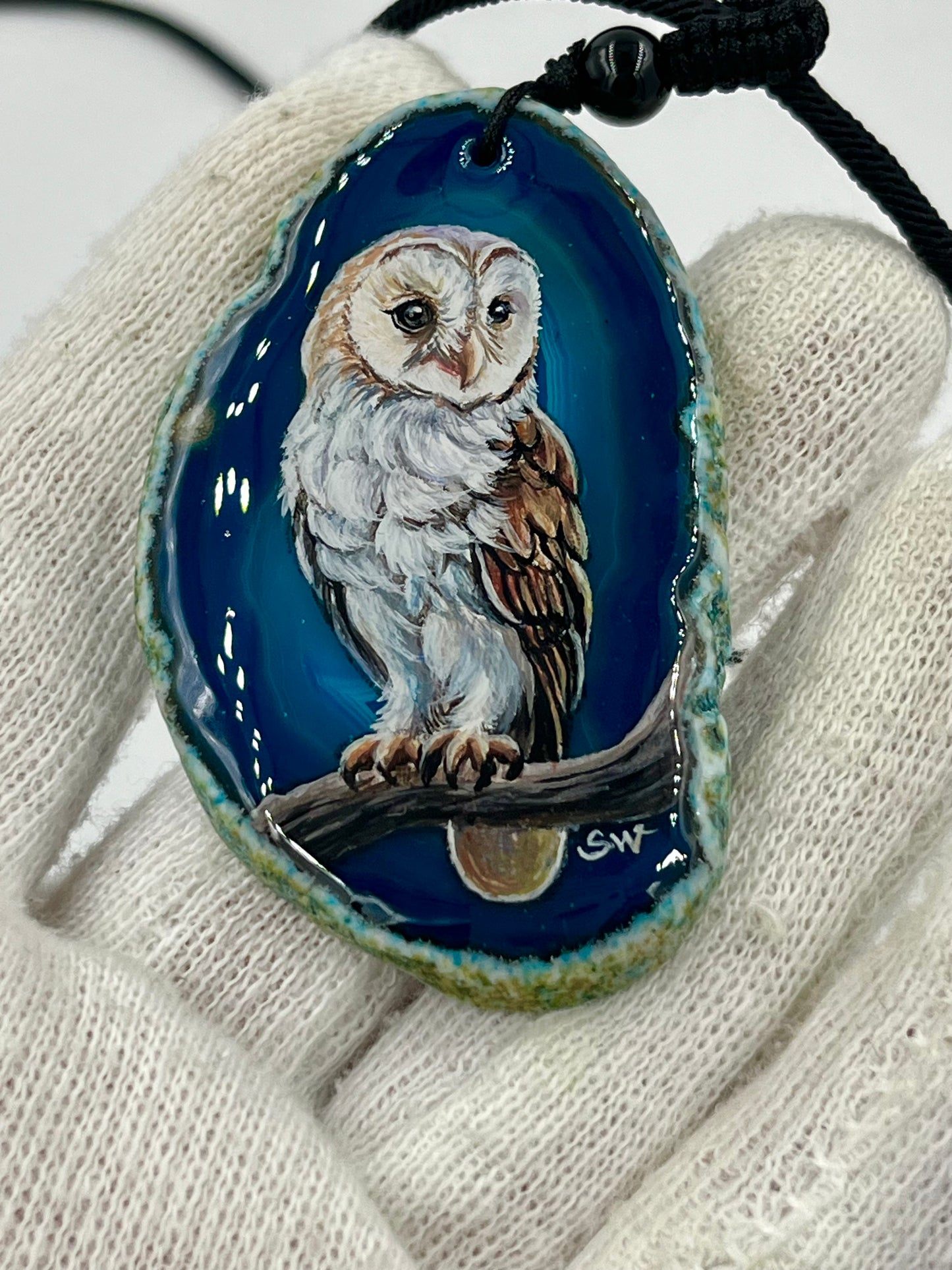 Einzigartige Anhänger /Der Eule/Achat/Hand bemalt Juwelen und tragbare Kunst /Natur Schmuck