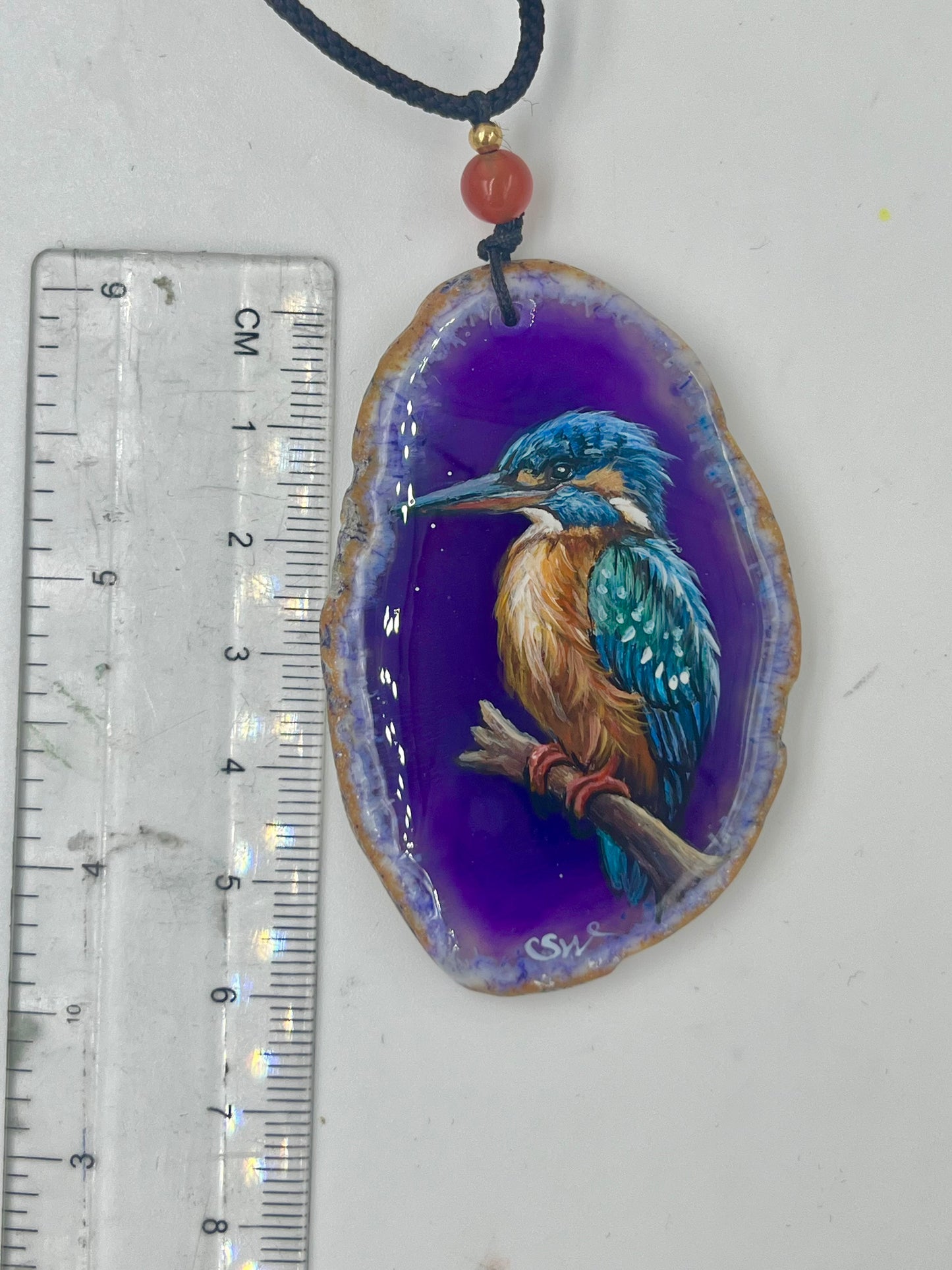 Einzigartige Anhänger /der Eisvogel/Achat/Hand bemalt