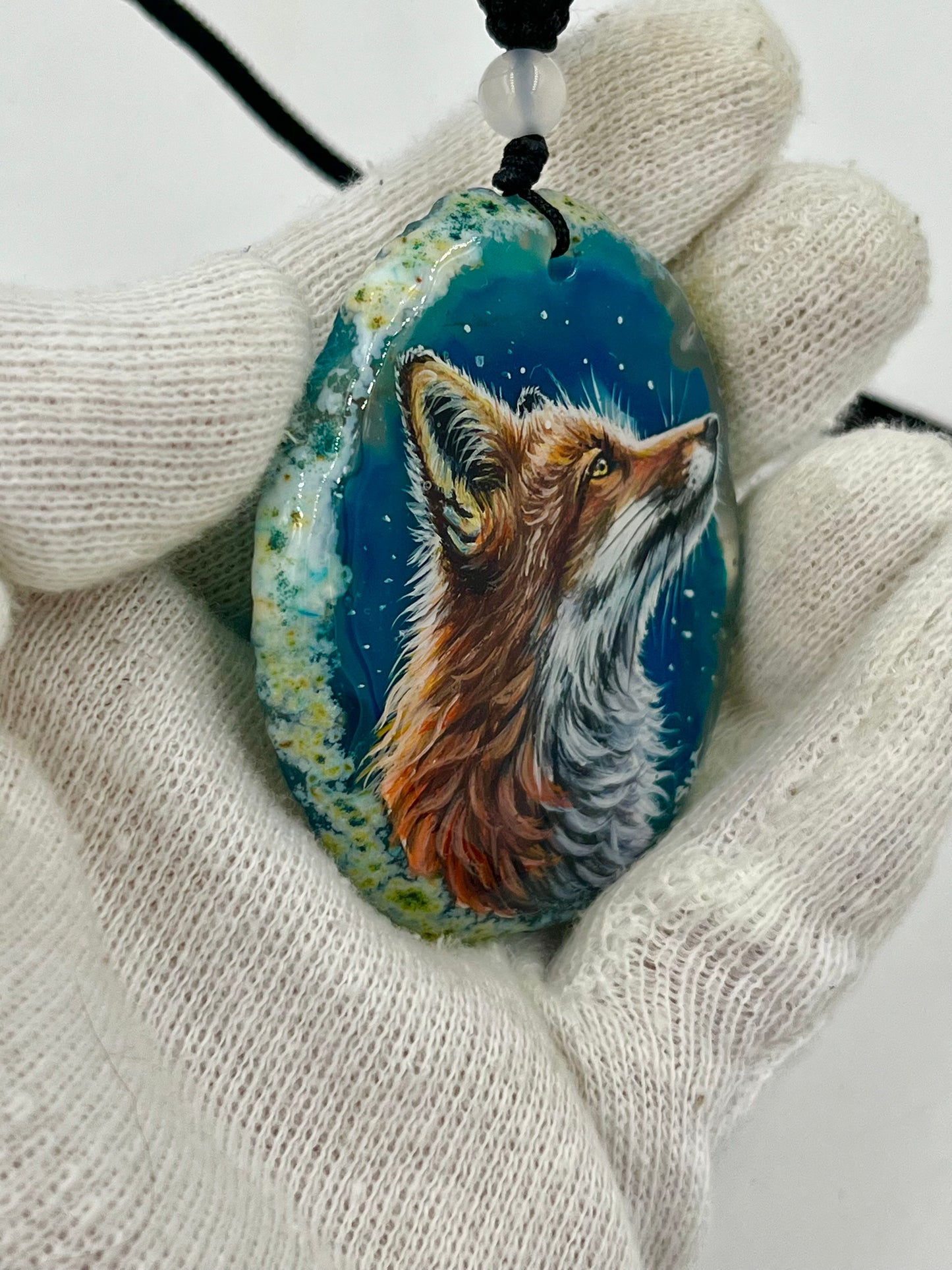 Einzigartige Anhänger /Der Fuchs /Achat/Hand bemalt Juwelen und tragbare Kunst /Natur Schmuck