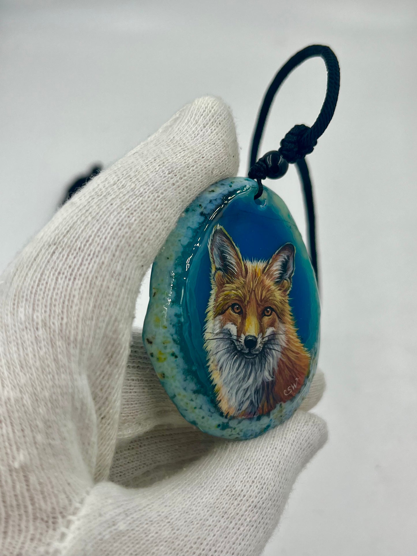 Einzigartige Anhänger /der Fuchs/Achat/Hand bemalt Juwelen und tragbare Kunst /Natur Schmuck