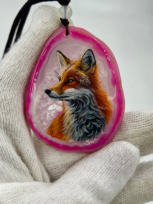 Einzigartige Anhänger /Der Fuchs/Achat/Hand bemalt Juwelen und tragbare Kunst /Natur Schmuck