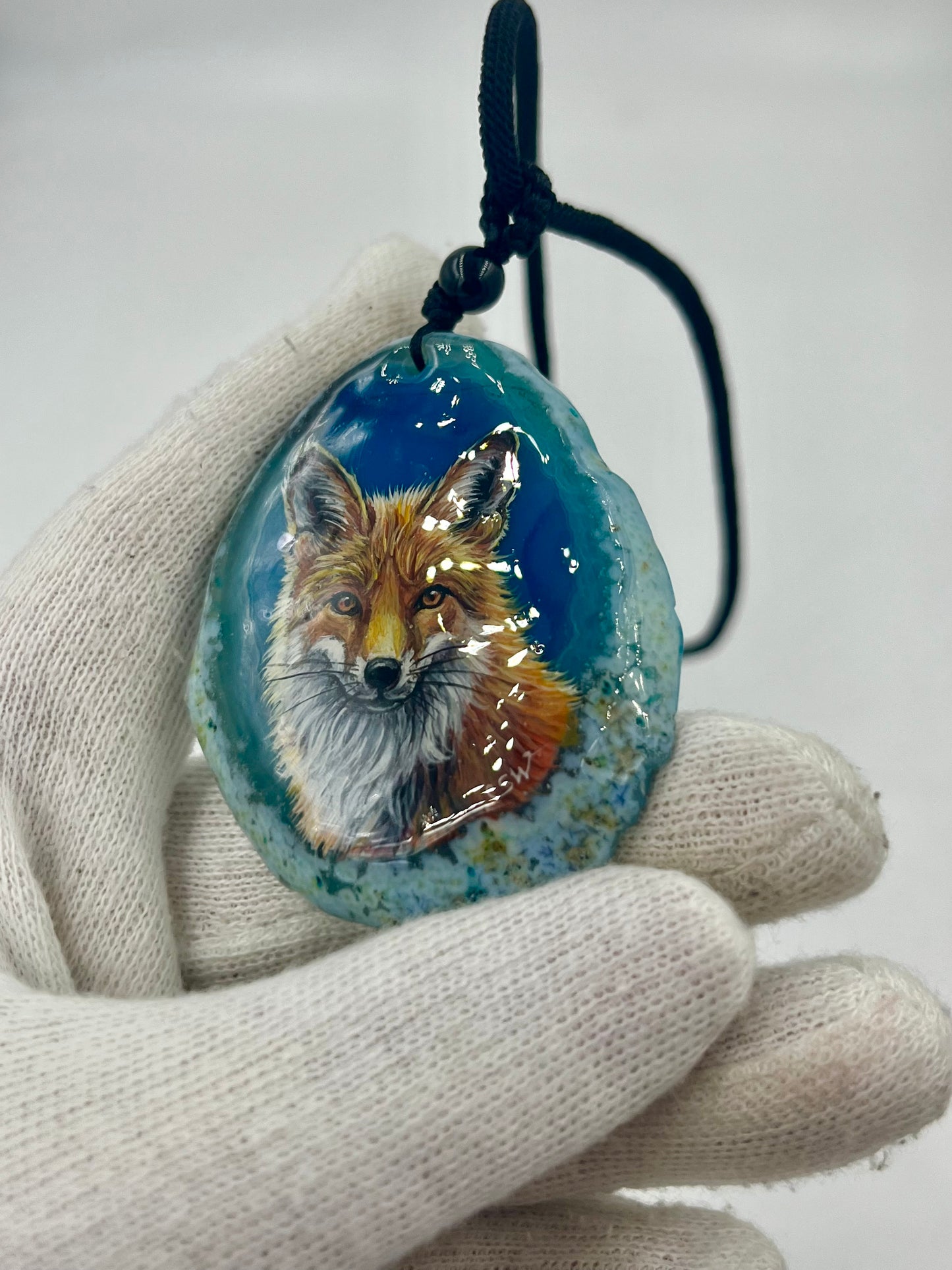 Einzigartige Anhänger /der Fuchs/Achat/Hand bemalt Juwelen und tragbare Kunst /Natur Schmuck