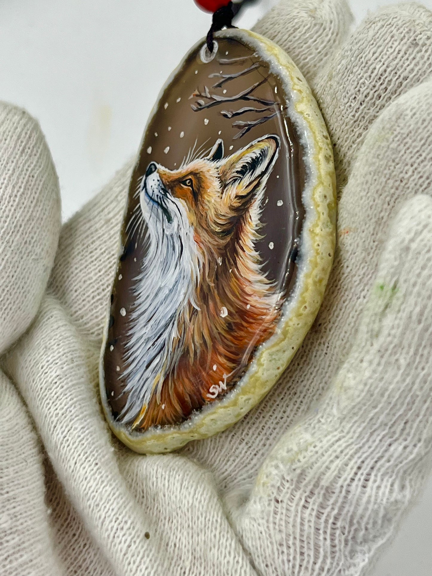 Einzigartige Anhänger /der Fuchs/Achat/Hand bemalt