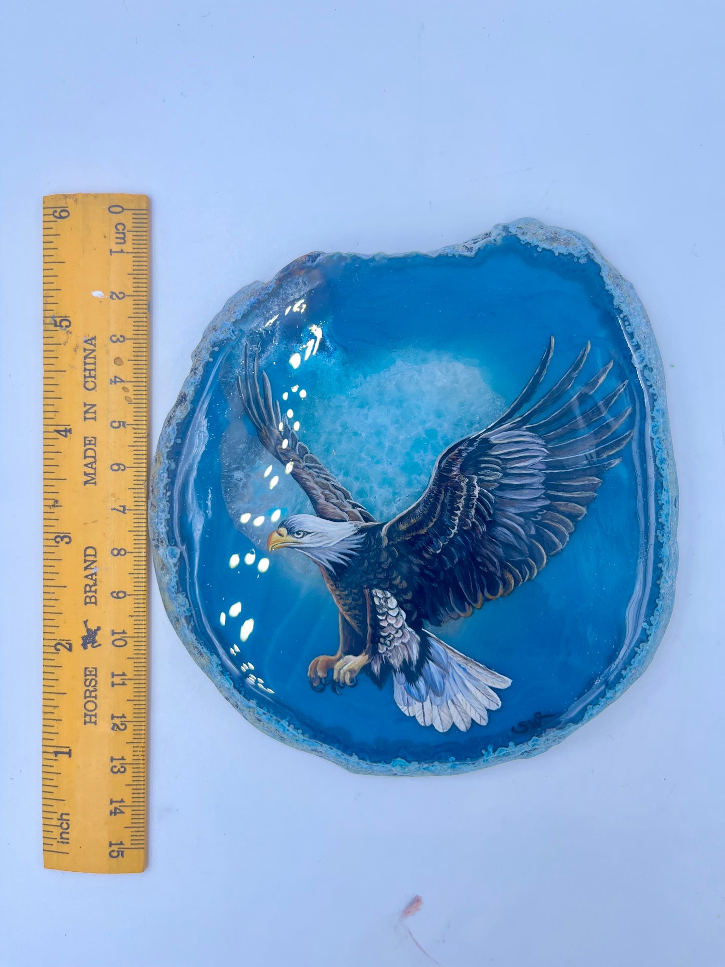 Einzigartige handbemalte Achatscheibe /der Adler/ink.Metallständer