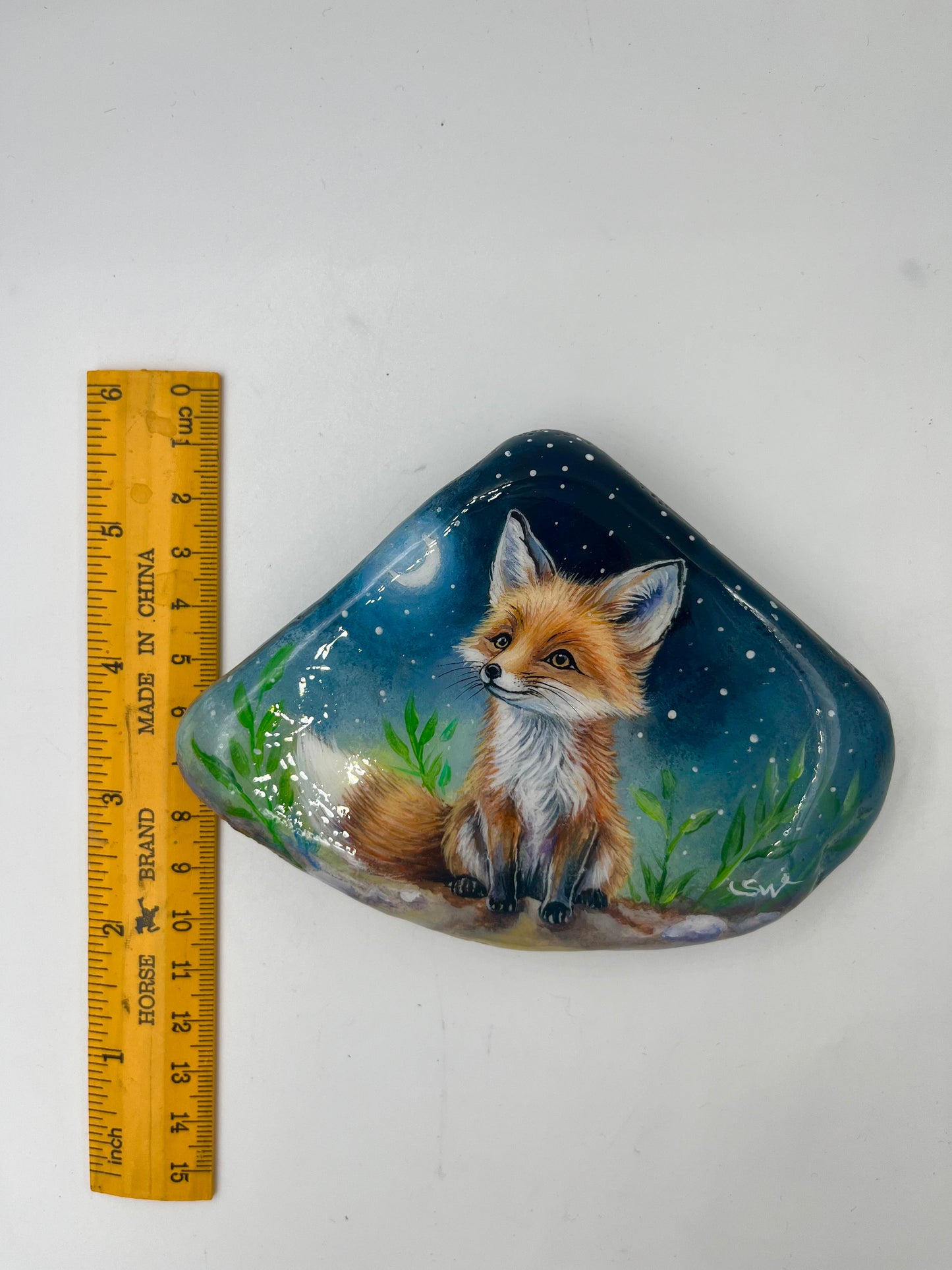 Einzigartig handbemalte Stein-der Fuchs/inklusive Tischstaffelei