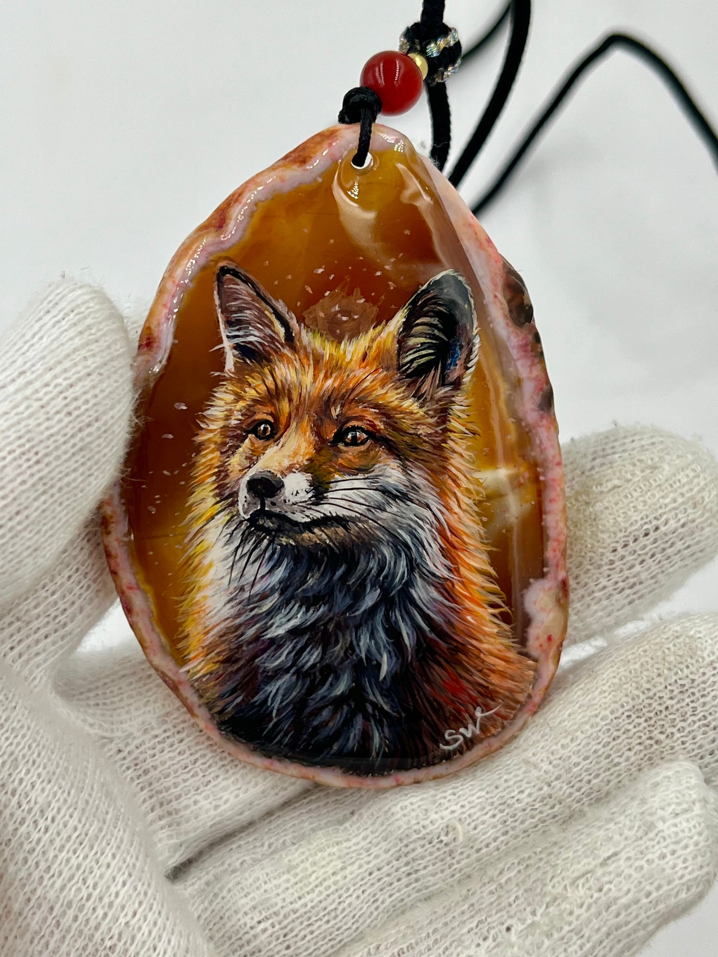Einzigartige Anhänger /Der Fuchs /Achat/Hand bemalt Juwelen und tragbare Kunst /Natur Schmuck