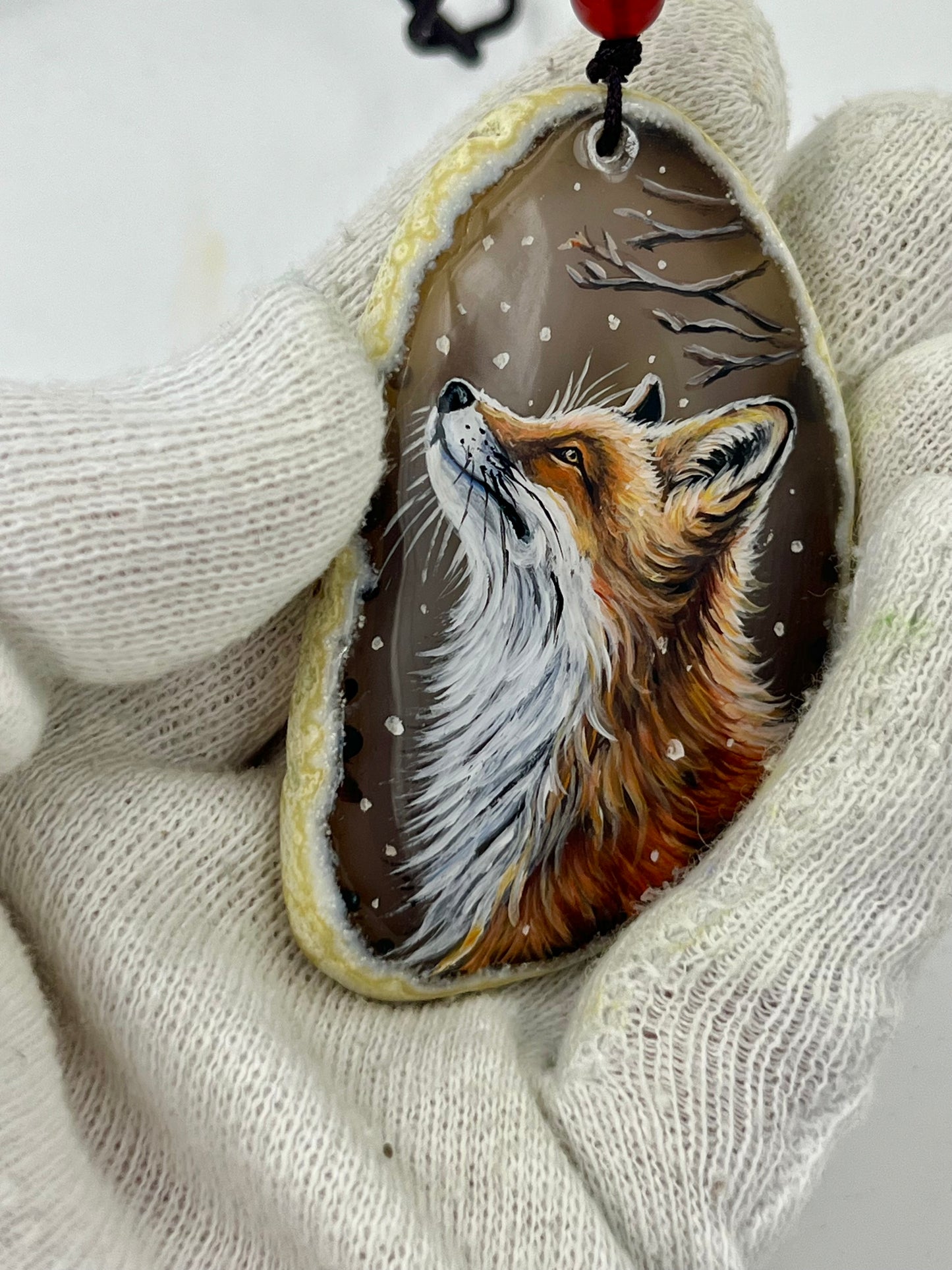 Einzigartige Anhänger /der Fuchs/Achat/Hand bemalt