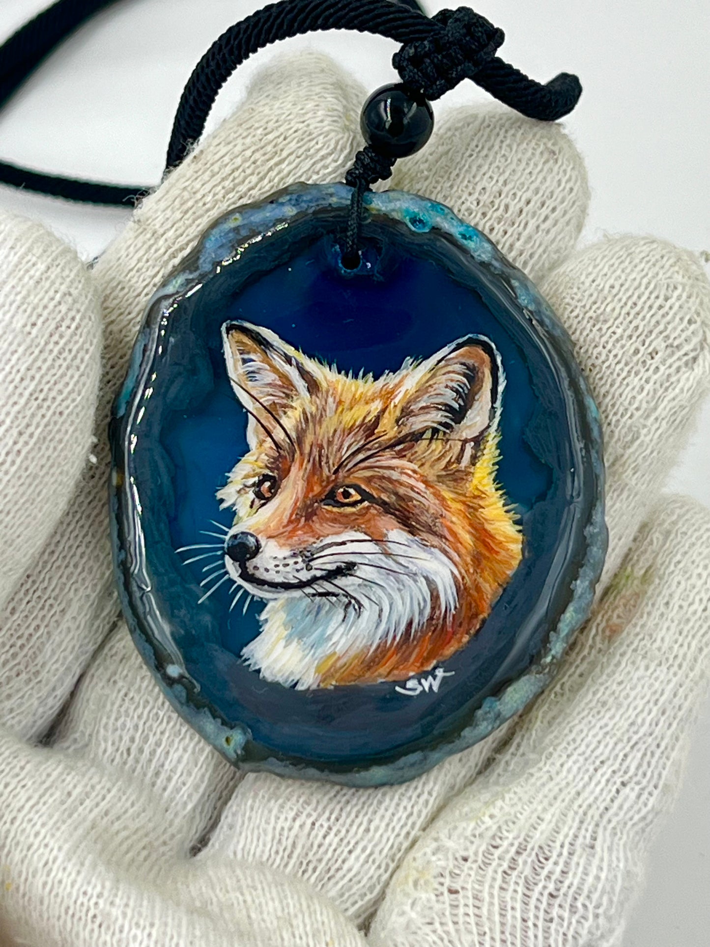 Einzigartige Anhänger /der Fuchs/Achat/Hand bemalt