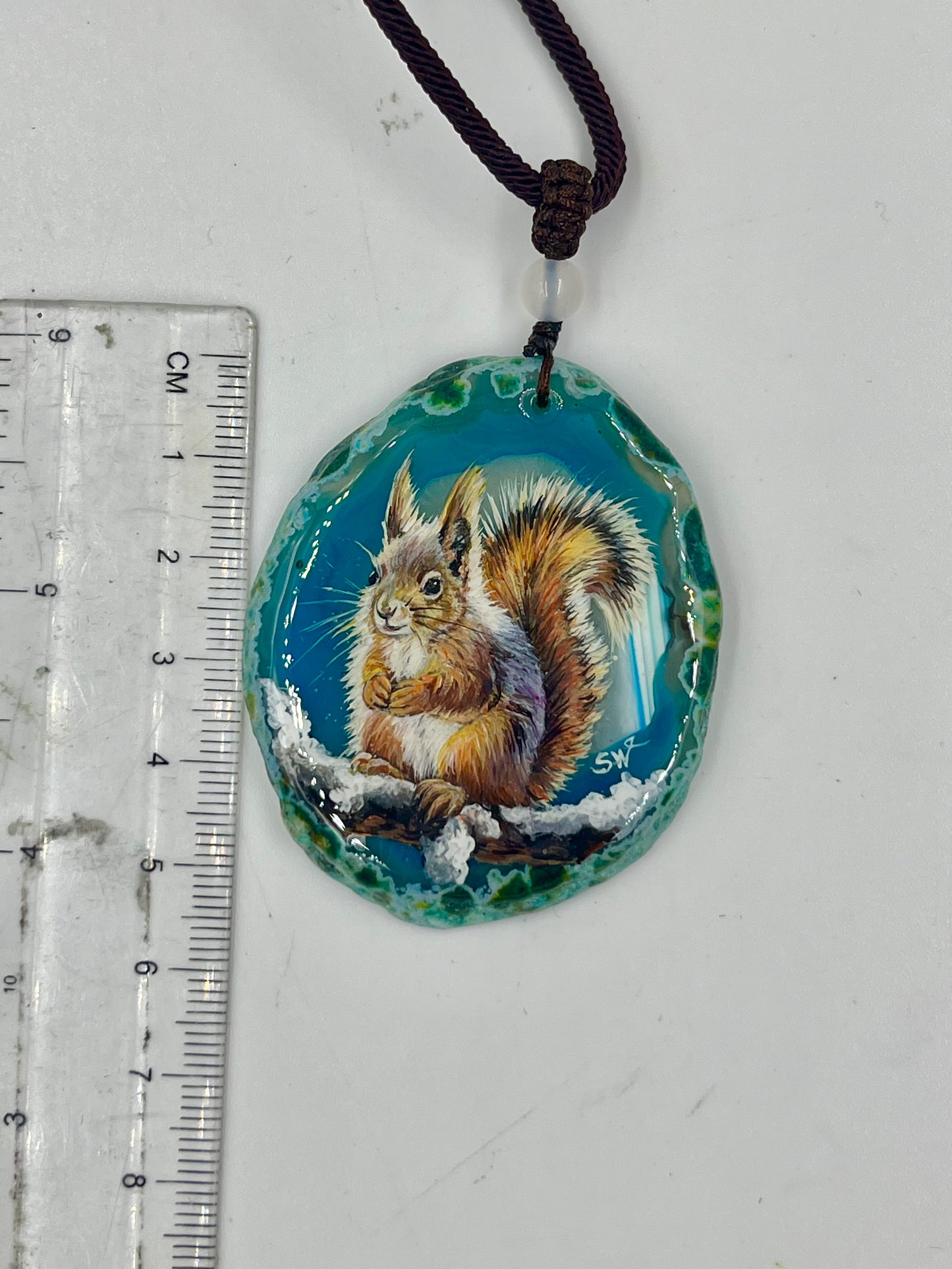 Einzigartige Anhänger /Das Eichhörnchen/Achat/Hand bemalt Juwelen und tragbare Kunst /Natur Schmuck