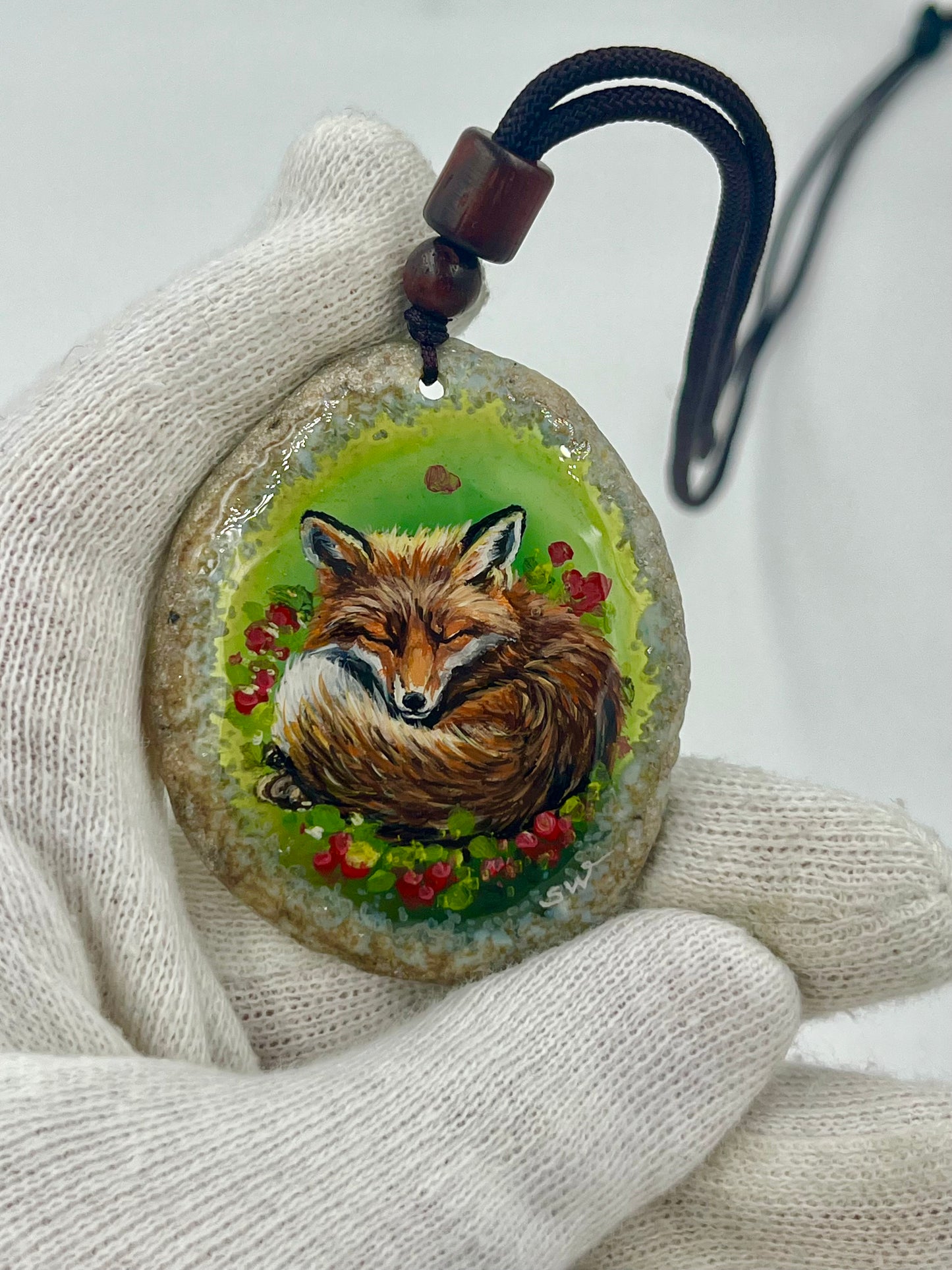 Einzigartige Anhänger /Der Fuchs/Achat/Hand bemalt Juwelen und tragbare Kunst /Natur Schmuck