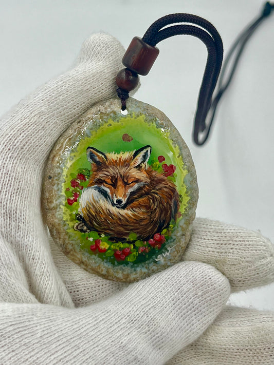 Einzigartige Anhänger /Der Fuchs/Achat/Hand bemalt Juwelen und tragbare Kunst /Natur Schmuck