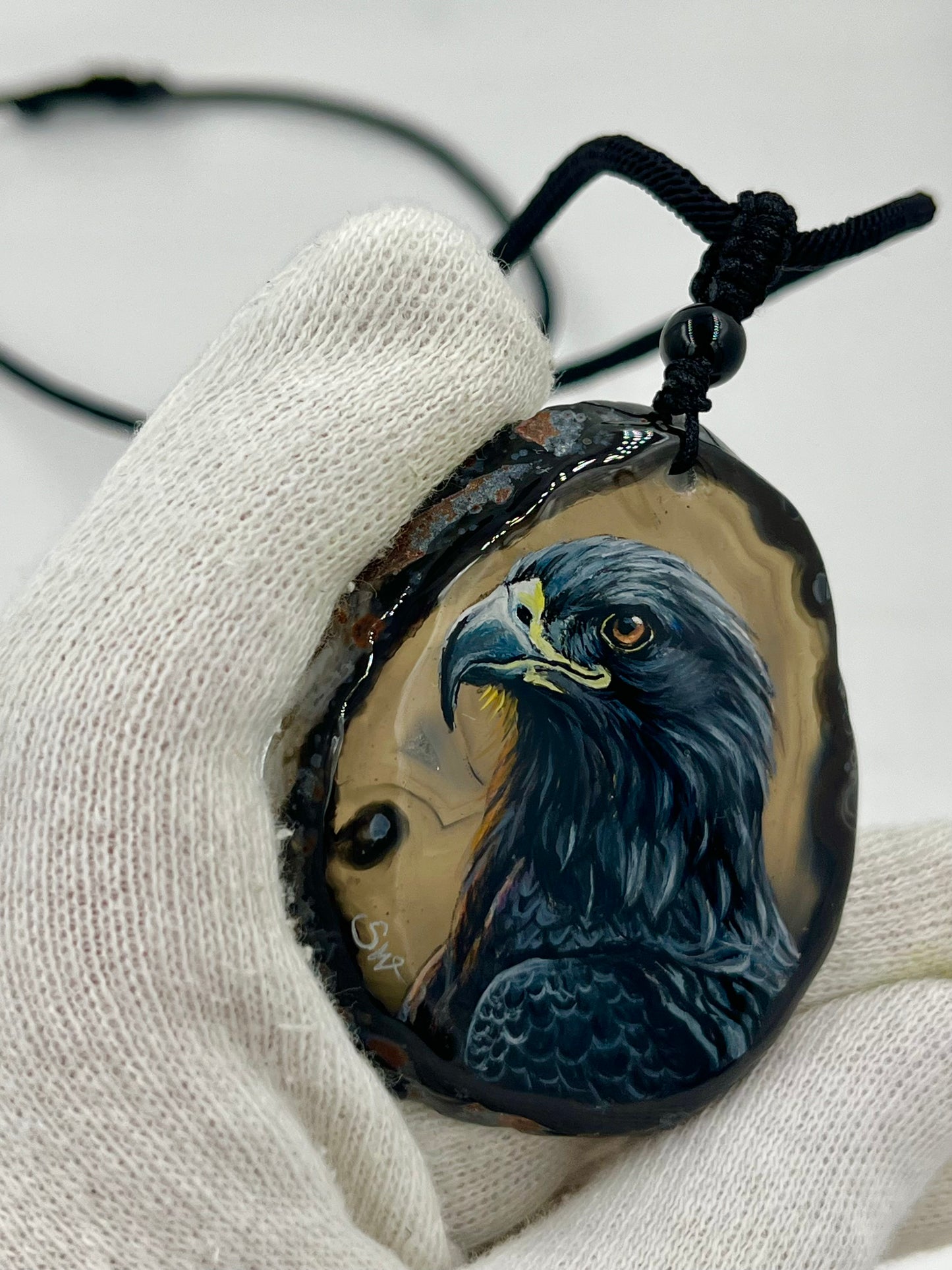 Einzigartige Anhänger /Der Adler/Achat/Hand bemalt Juwelen und tragbare Kunst /Natur Schmuck