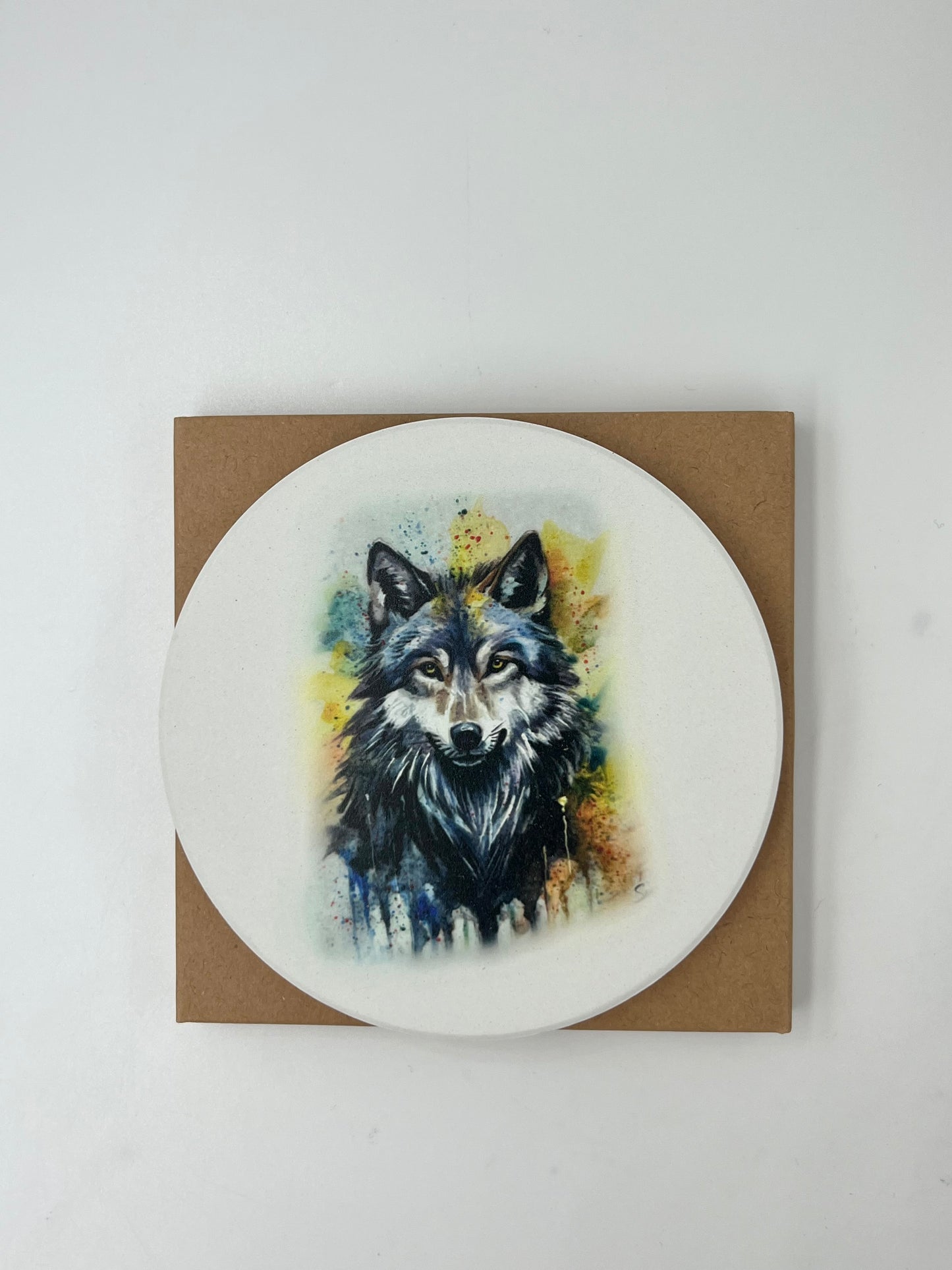 Keramikuntersetzer/ Luchs Mamaund Kinder / Keramik Dolomit und Kork/ Kunstdruck