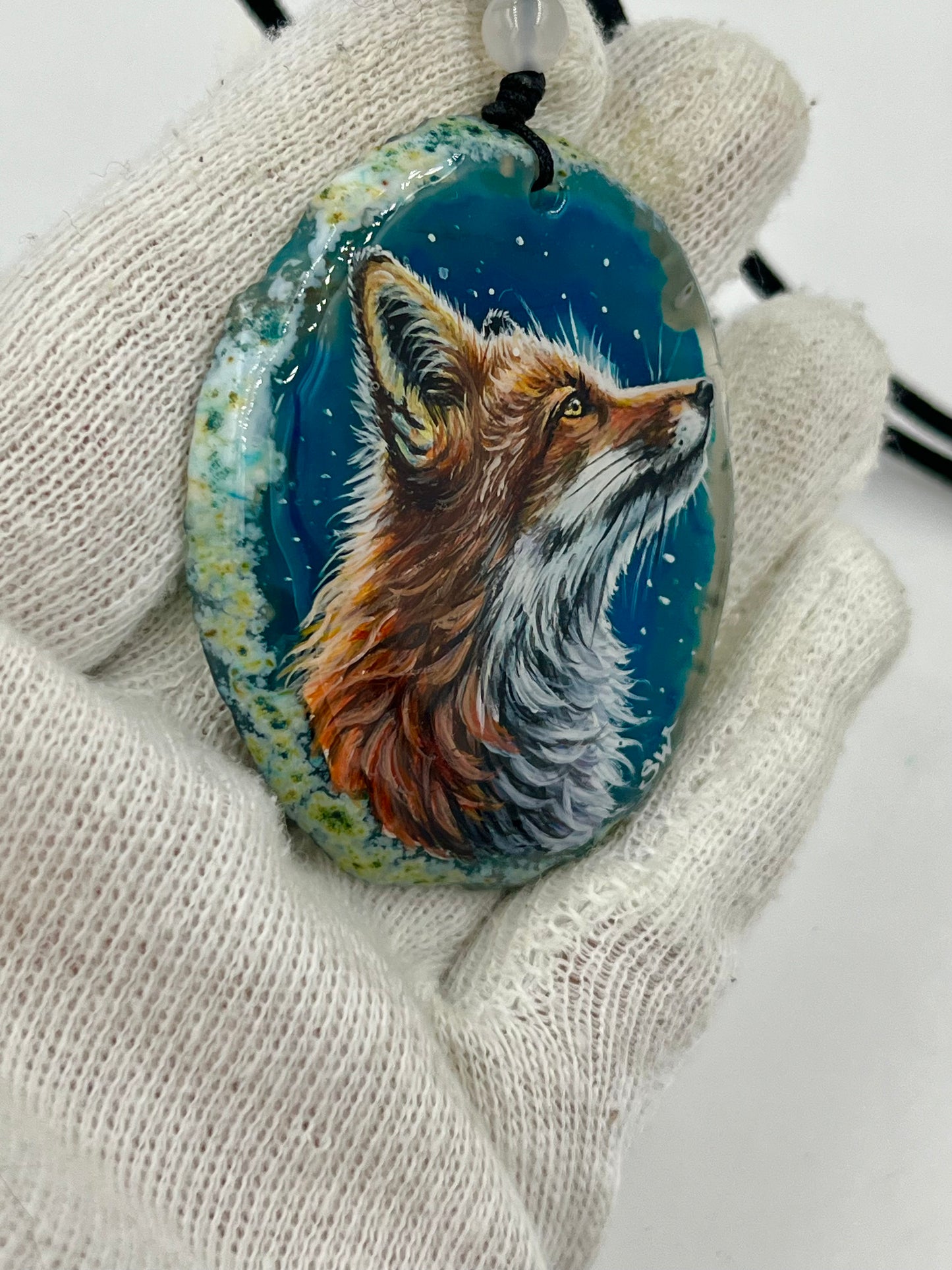 Einzigartige Anhänger /Der Fuchs /Achat/Hand bemalt Juwelen und tragbare Kunst /Natur Schmuck