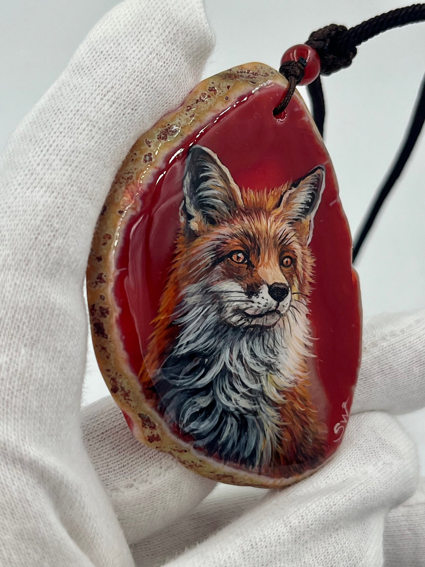 Einzigartige Anhänger /Der Fuchs/Achat/Hand bemalt Juwelen und tragbare Kunst /Natur Schmuck