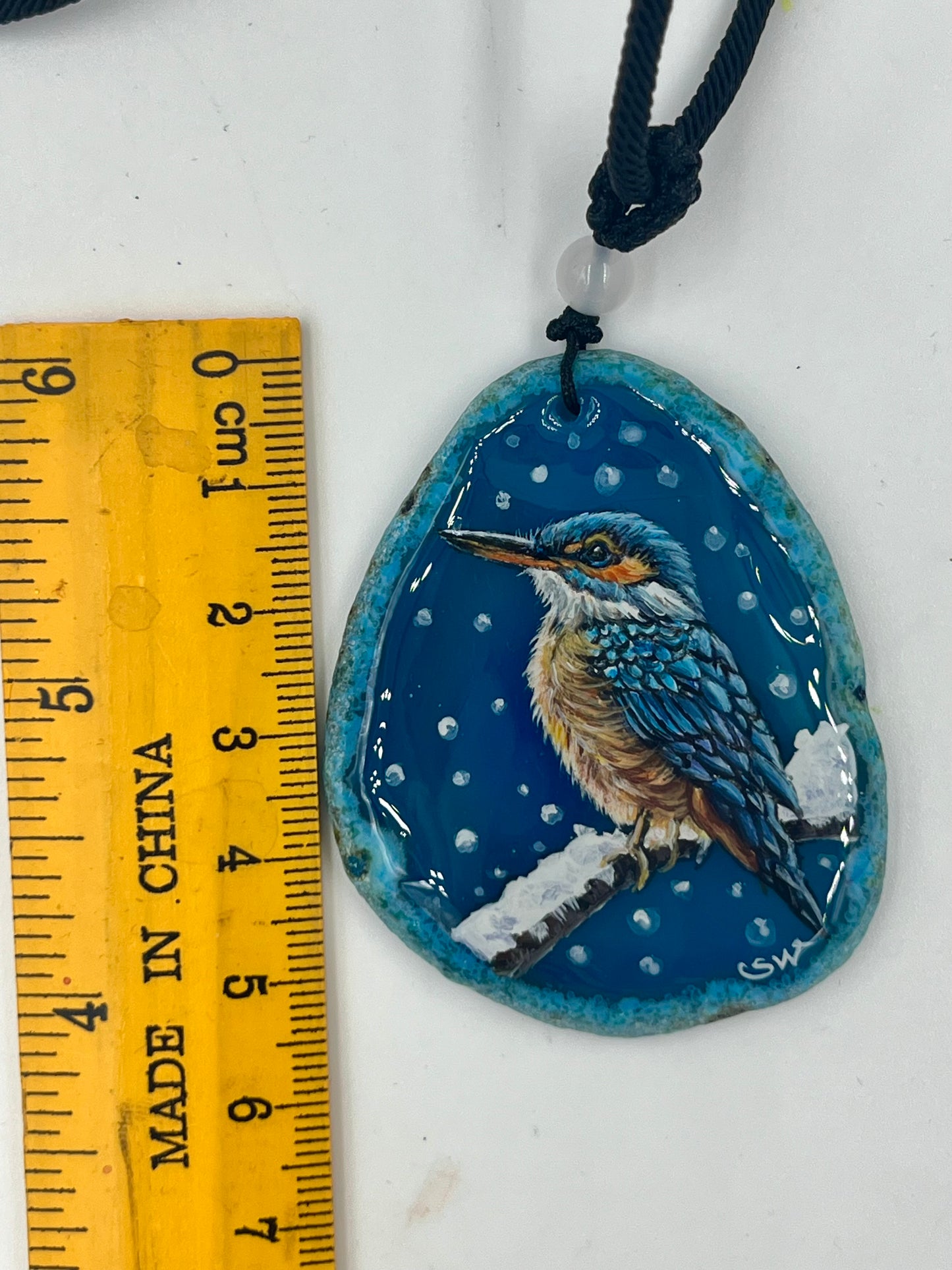Einzigartige Anhänger /Der Eisvogel/Achat/Hand bemalt Juwelen und tragbare Kunst /Natur Schmuck