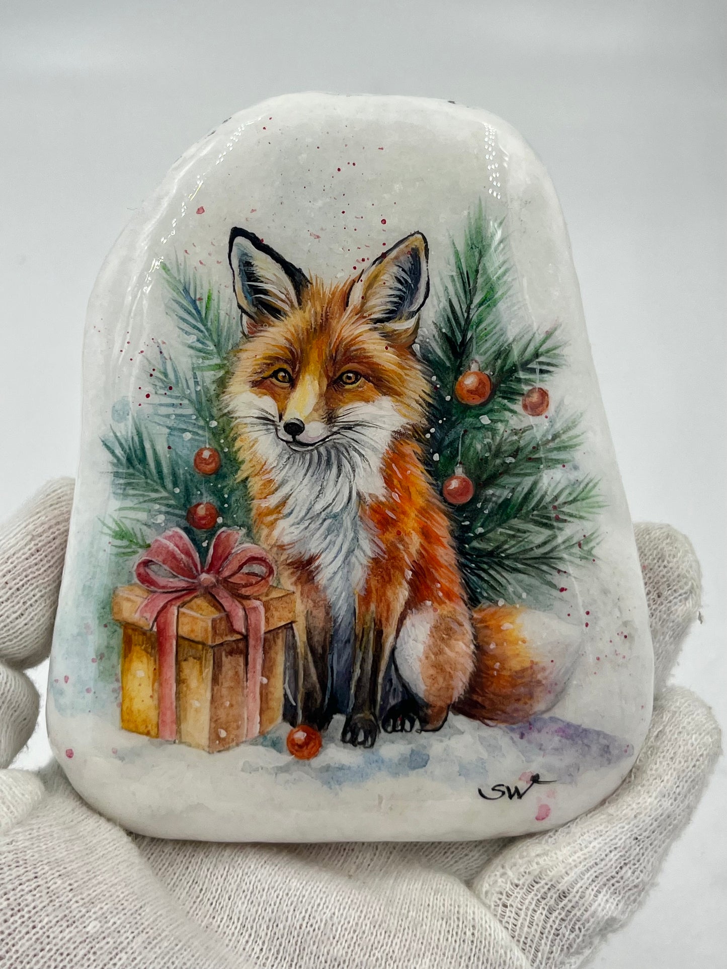 Einzigartig handbemalte Stein/der Fuchs /inklusive Tischstaffelei