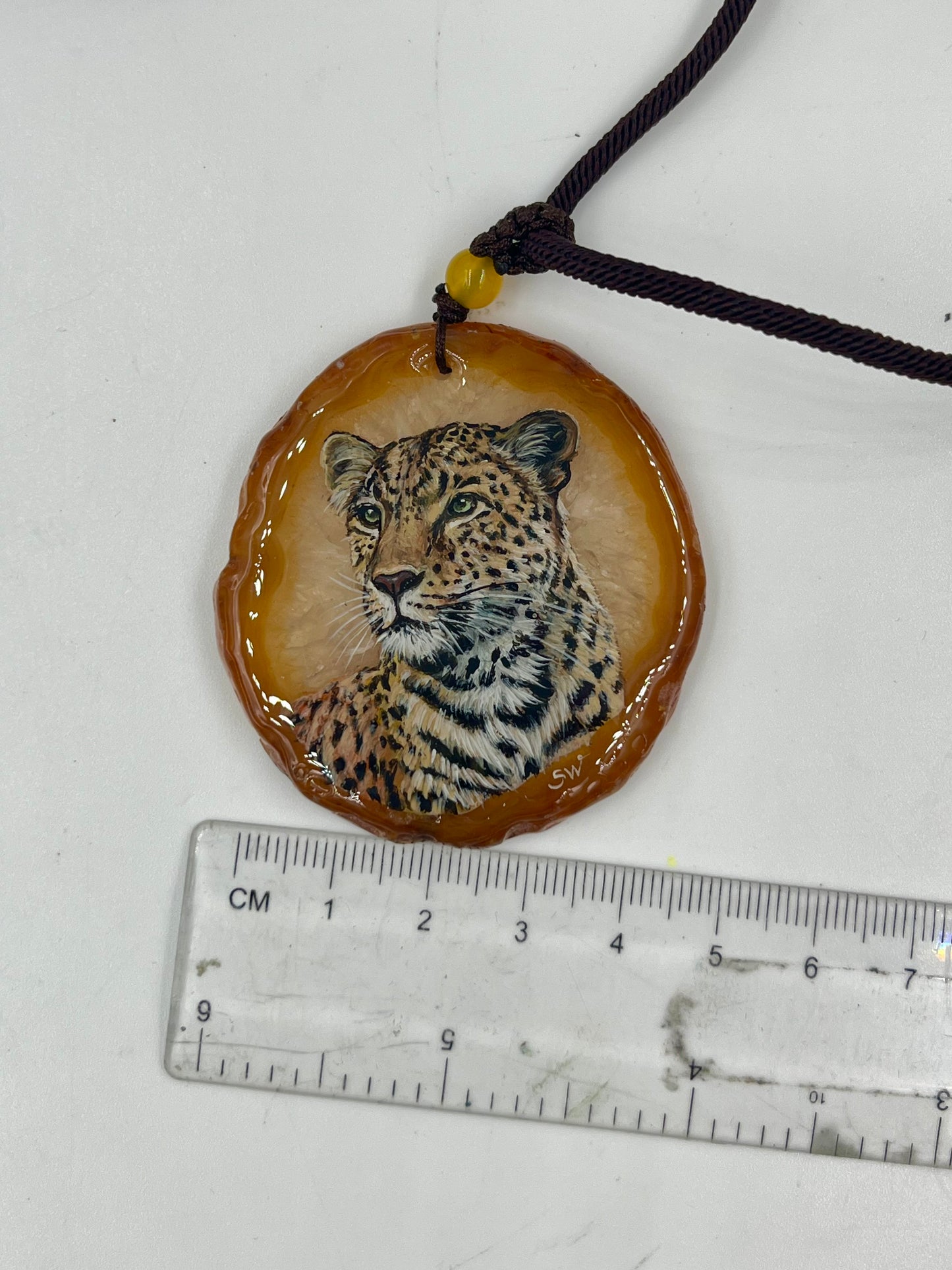 Einzigartige Anhänger /Der Leopard/Achat/Hand bemalt Juwelen und tragbare Kunst /Natur Schmuck