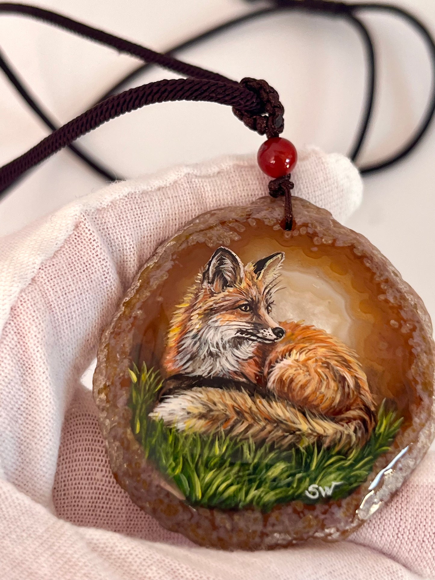 Einzigartige Anhänger /der Fuchs/Achat/Hand bemalt Juwelen und tragbare Kunst /Natur Schmuck