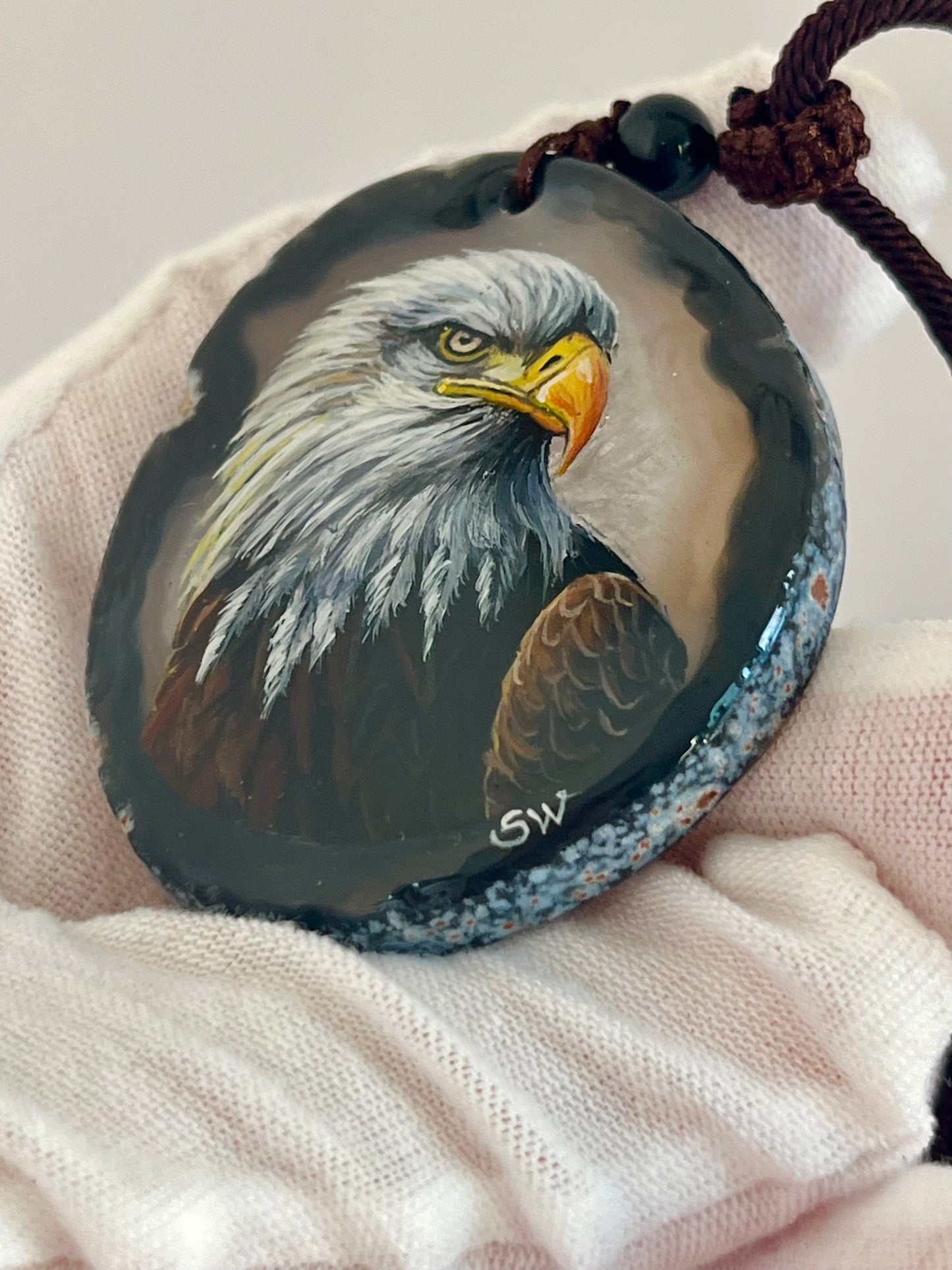 Einzigartige Anhänger /der Adler/Achat/Hand bemalt Juwelen und tragbare Kunst /Natur Schmuck
