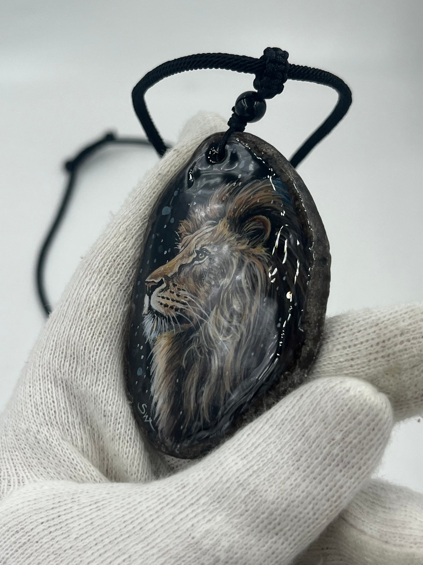 Einzigartige Anhänger /Der Löwe/Achat/Hand bemalt Juwelen und tragbare Kunst /Natur Schmuck