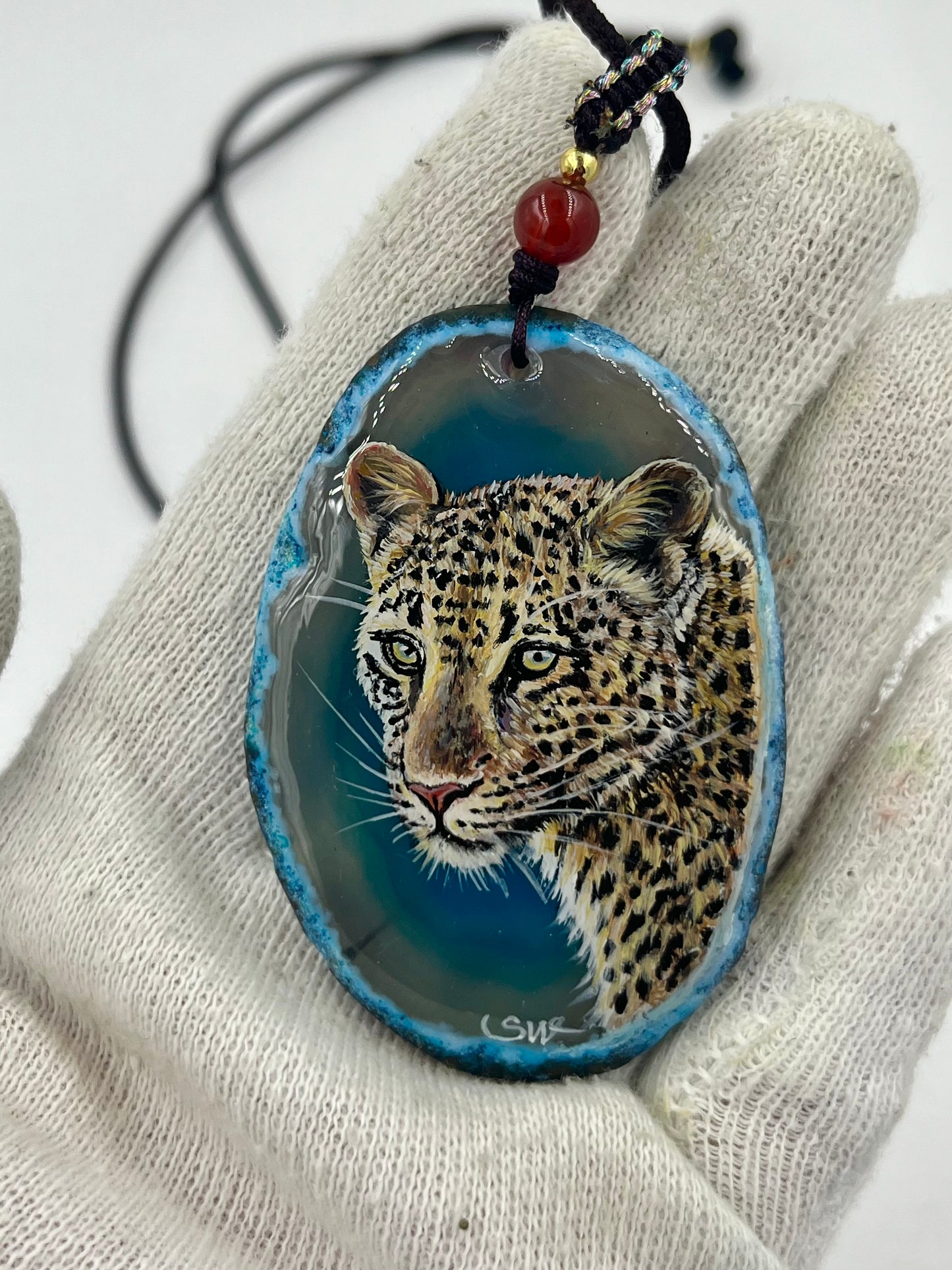 Einzigartige Anhänger /der Leopard/Achat/Hand bemalt