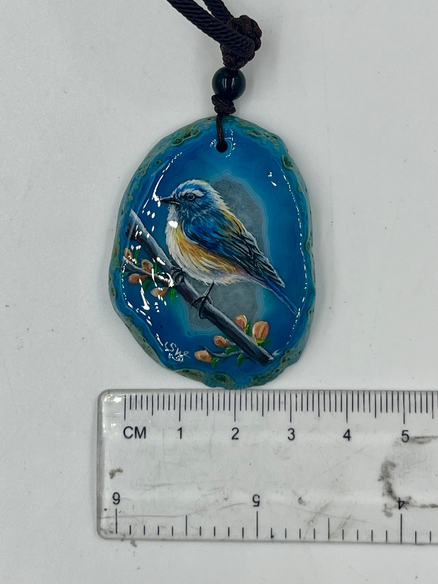 Einzigartige Anhänger /Slaty-blue Flycatcher/Achat/Hand bemalt Juwelen und tragbare Kunst /Natur Schmuck