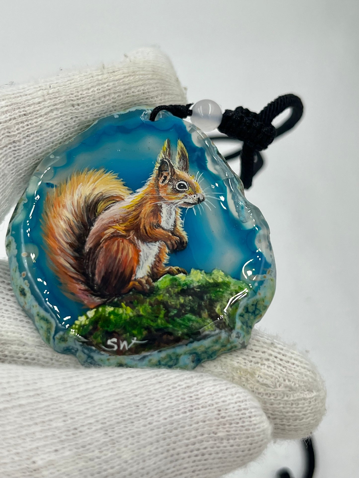 Einzigartige Anhänger /Das Eichhörnchen/Achat/Hand bemalt Juwelen und tragbare Kunst /Natur Schmuck