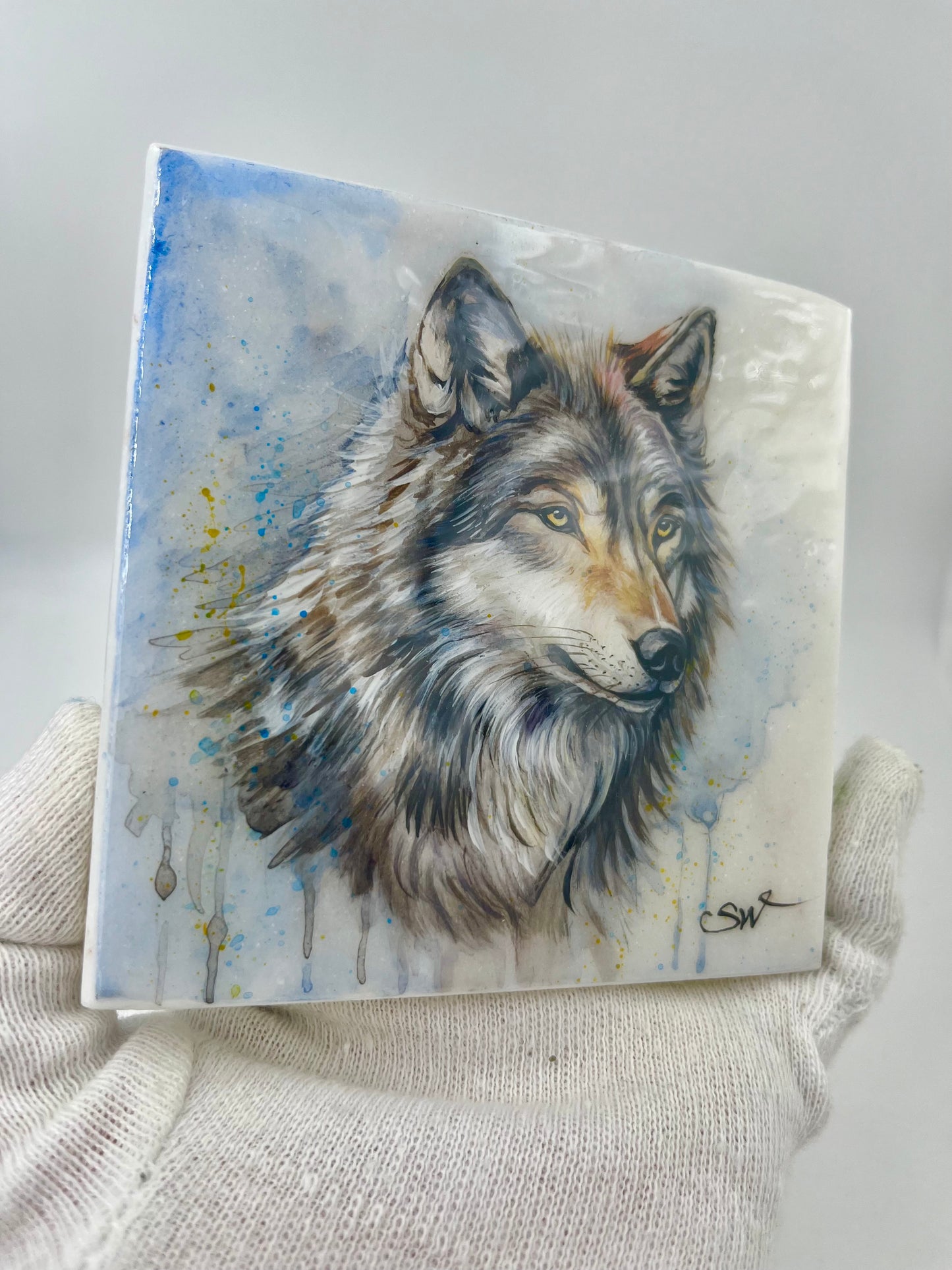 Einzigartig handbemalte Stein-der Fuchs /inklusive Tischstaffelei 10x10cm