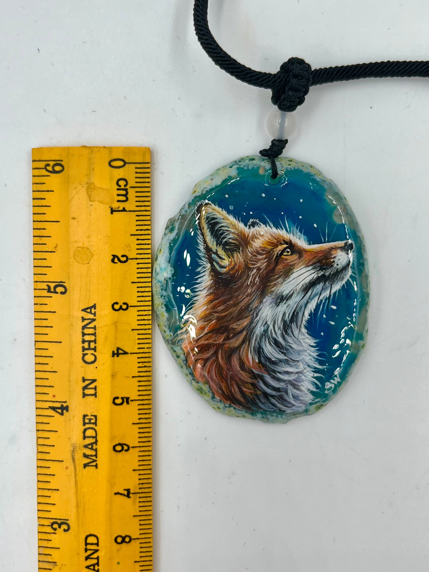 Einzigartige Anhänger /Der Fuchs /Achat/Hand bemalt Juwelen und tragbare Kunst /Natur Schmuck