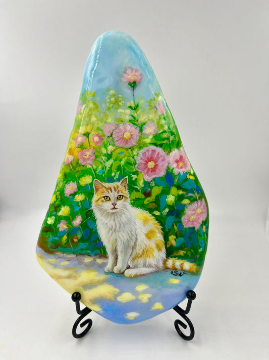Einzigartig handbemalte Stein/die Katze/inklusive Tischstaffelei
