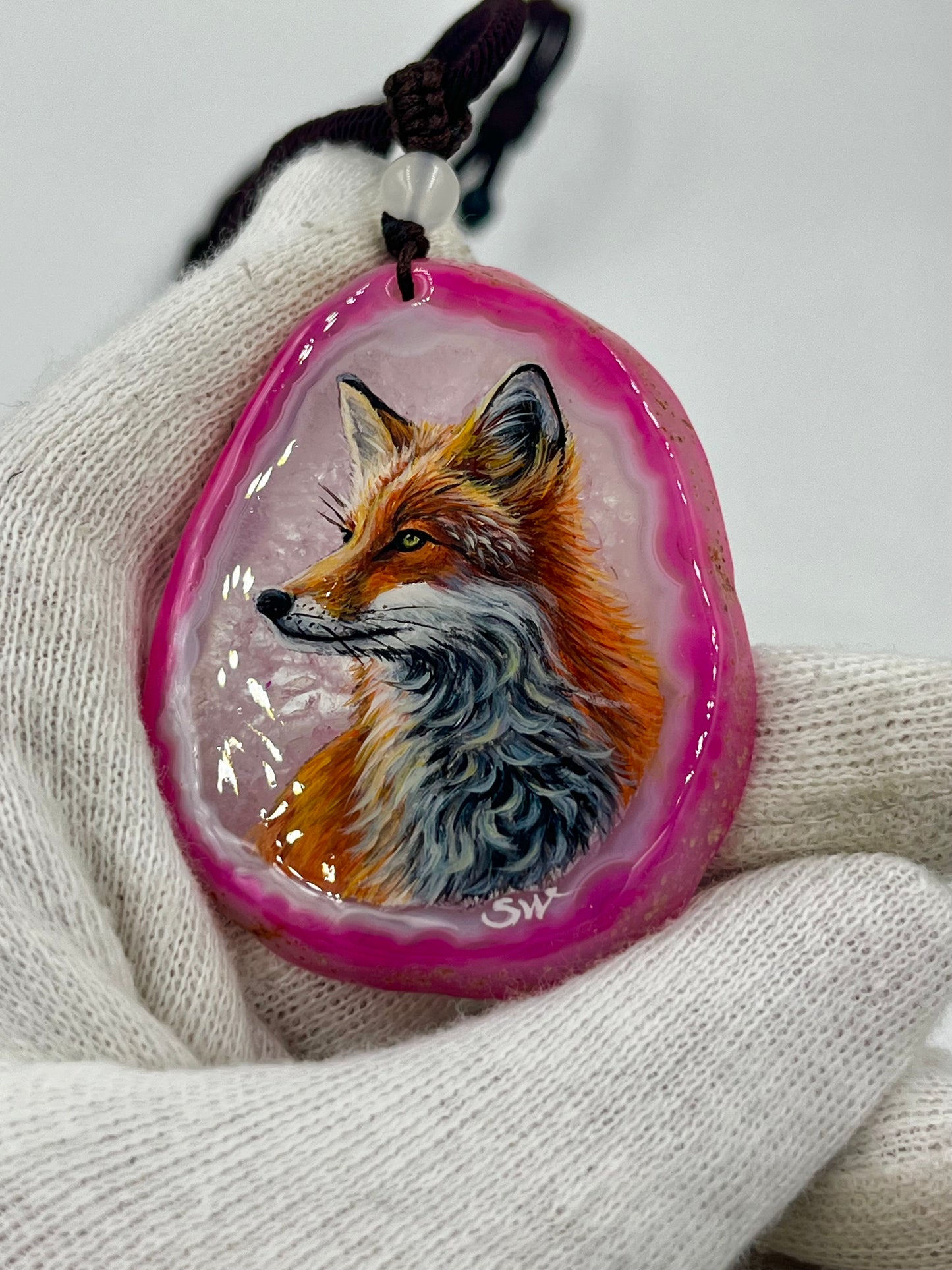 Einzigartige Anhänger /Der Fuchs/Achat/Hand bemalt Juwelen und tragbare Kunst /Natur Schmuck